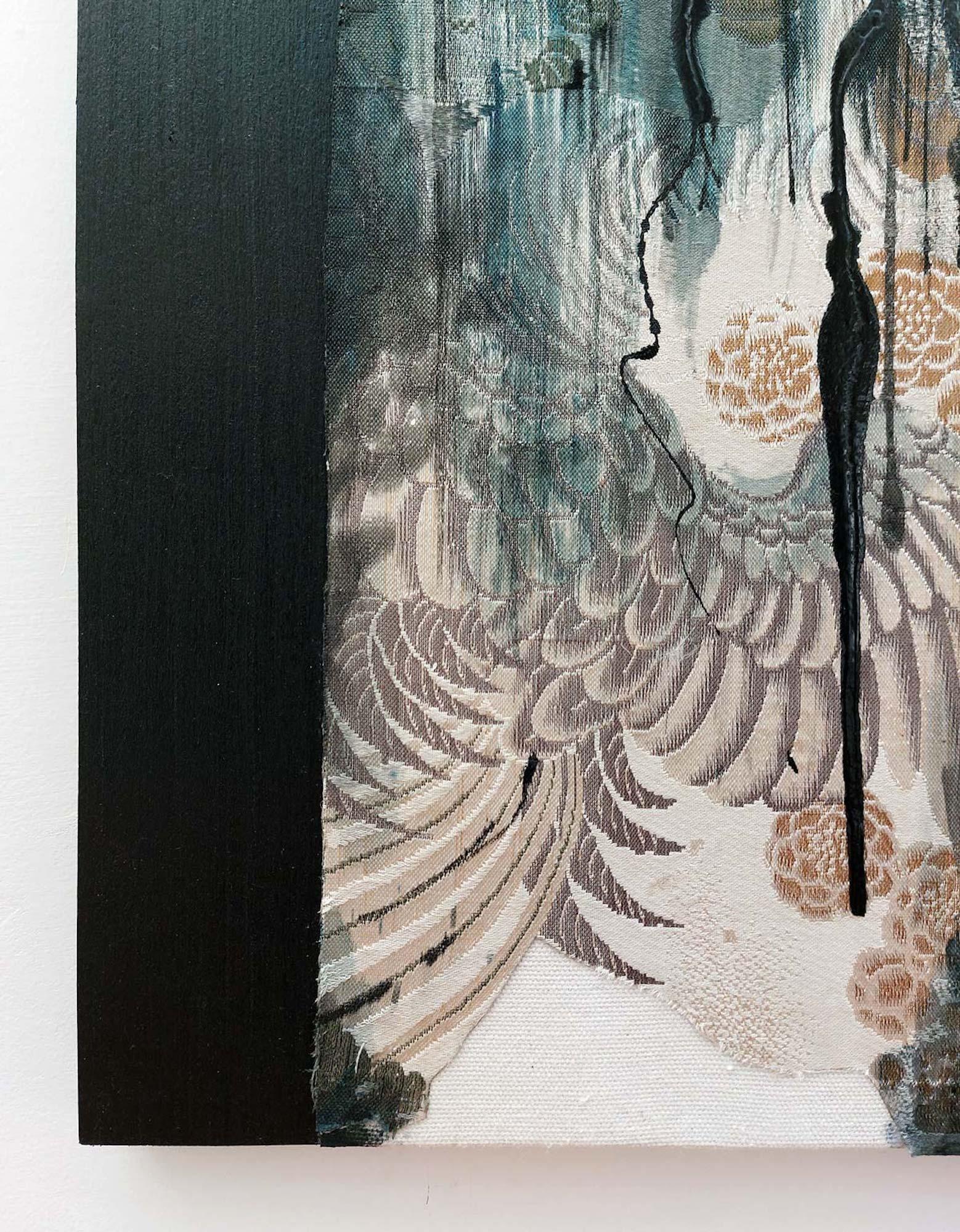Remembrance #34 de Maho Maeda - Pintura abstracta, tela estampada, pájaro, flora en venta 4