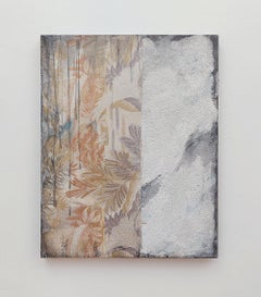 Remembrance n°6 d'Amo Maeda, peinture abstraite, fleurs, textile et bois