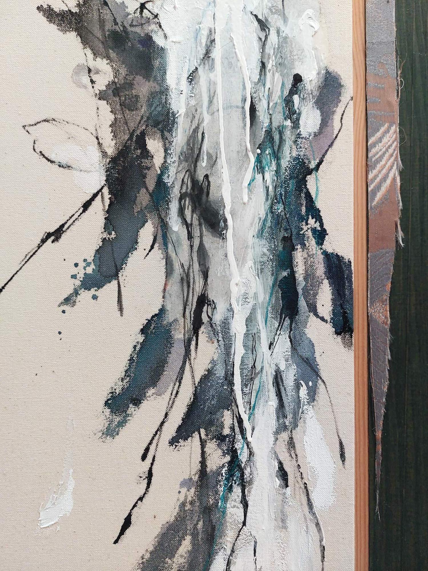 Remembrance #8 by Maho Maeda - Abstract painting, flowers, textile and wood For Sale 3