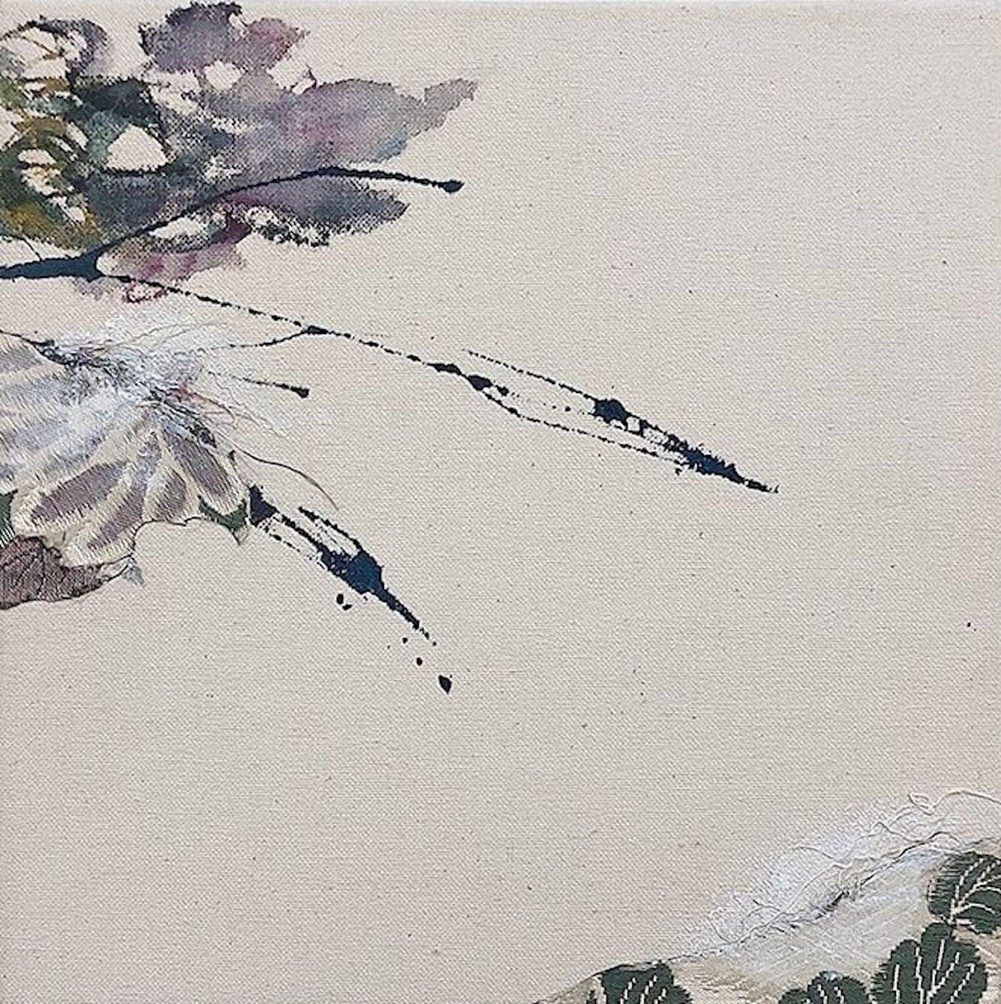 Remembrance set of 4 by Maho Maeda - Abstract painting, flowers, textile & paper For Sale 6