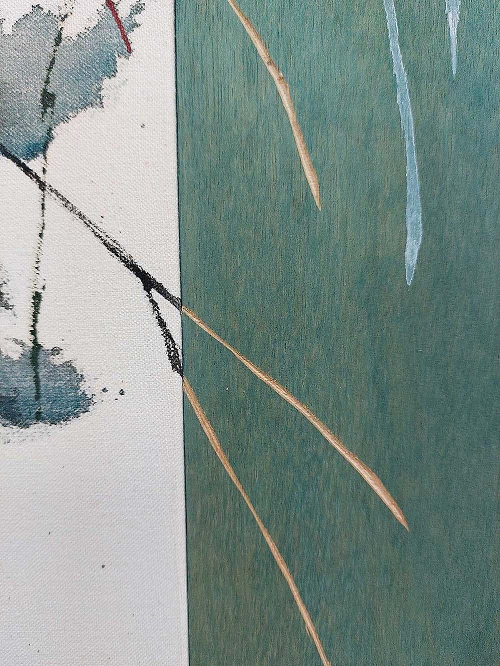 Silvery Sound #2 von Maho Maeda - Halbabstrakte Malerei, grün-blaue Blumen im Angebot 4