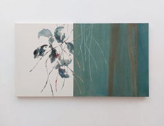 Silvery Sound #2 by Maho Maeda - Semi-abstract painting, green-blue flowers