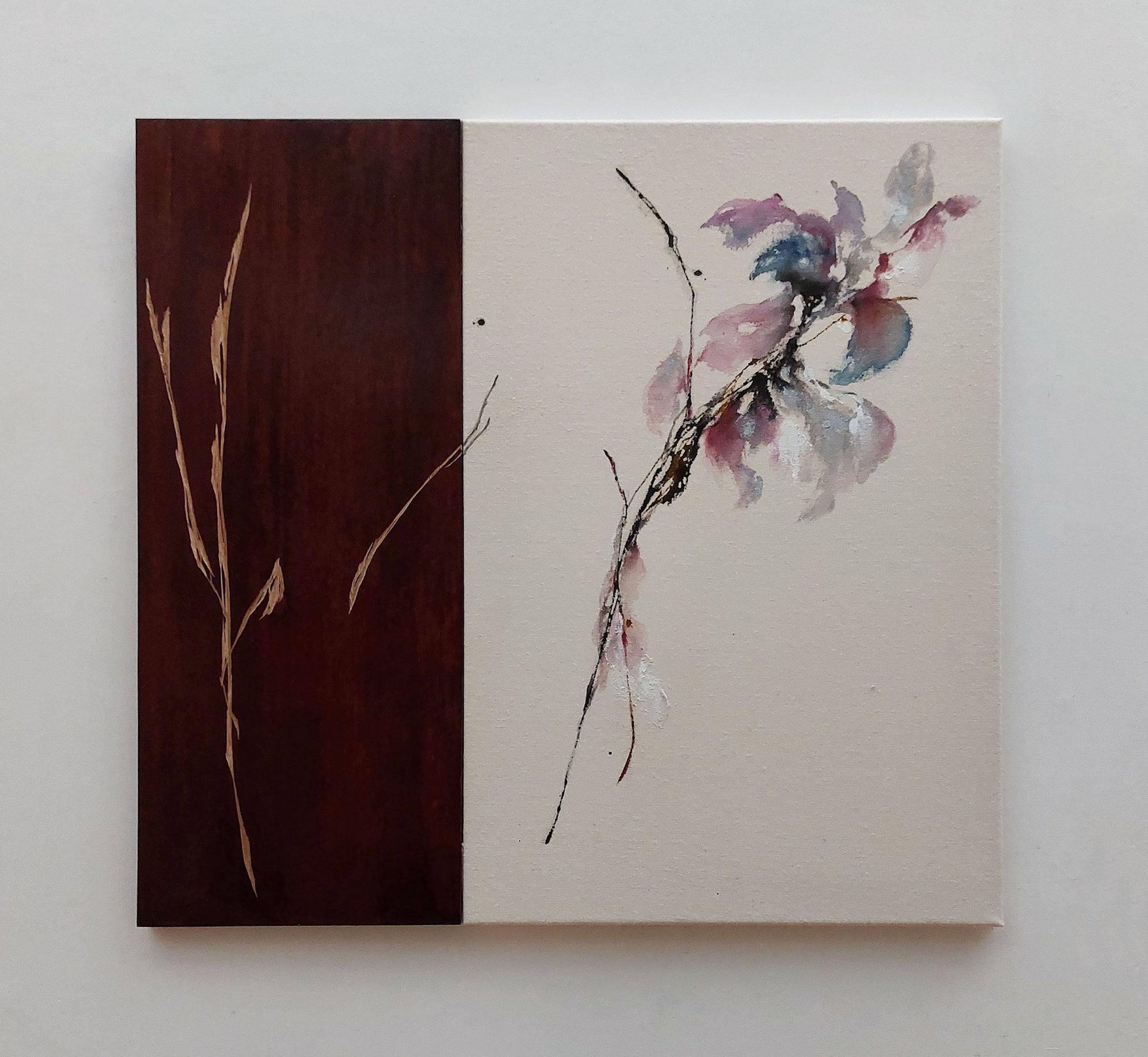 Sound of Sakura #3 par Maho Maeda - Peinture acrylique, encre, nature, fleurs en vente 1