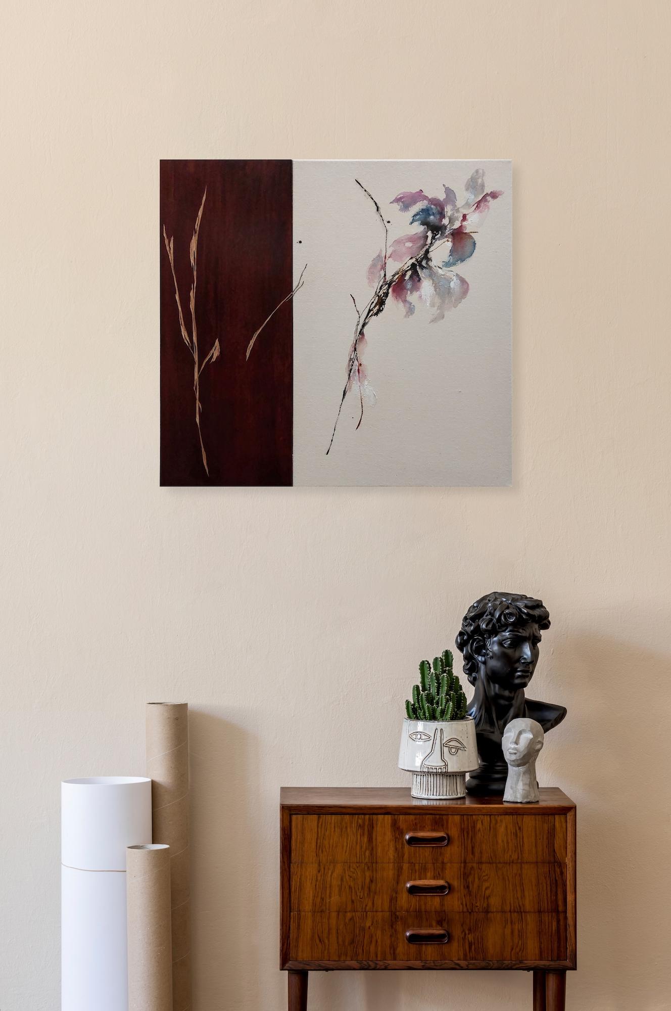 Sound of Sakura #3 par Maho Maeda - Peinture acrylique, encre, nature, fleurs en vente 2