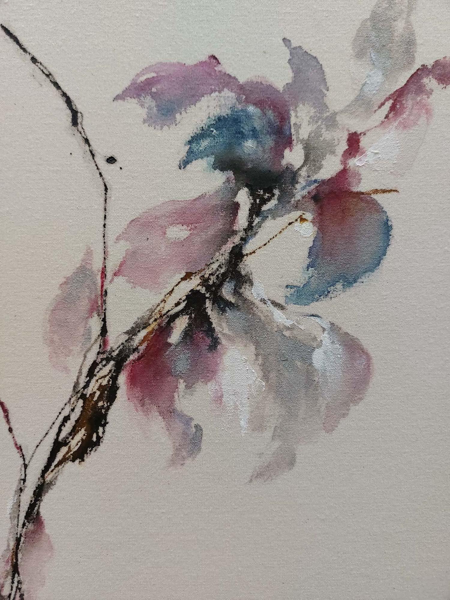 Sound of Sakura #3 par Maho Maeda - Peinture acrylique, encre, nature, fleurs en vente 5