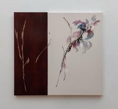 Sound of Sakura #3 par Maho Maeda - Technique mixte sur toile et bois sculpté, flore