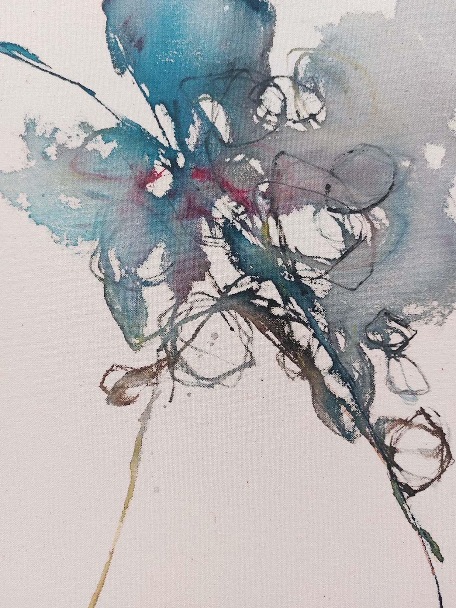 Unborn Sound #14 von Maho Maeda - Abstraktes Gemälde, Leinwand, Holz, Flora, Dunkelheit im Angebot 3