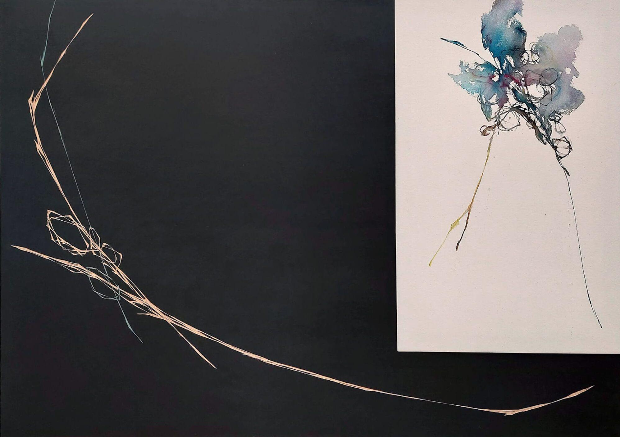 Unborn Sound #14 di Maho Maeda - - Pittura astratta, tela, legno, flora, buio