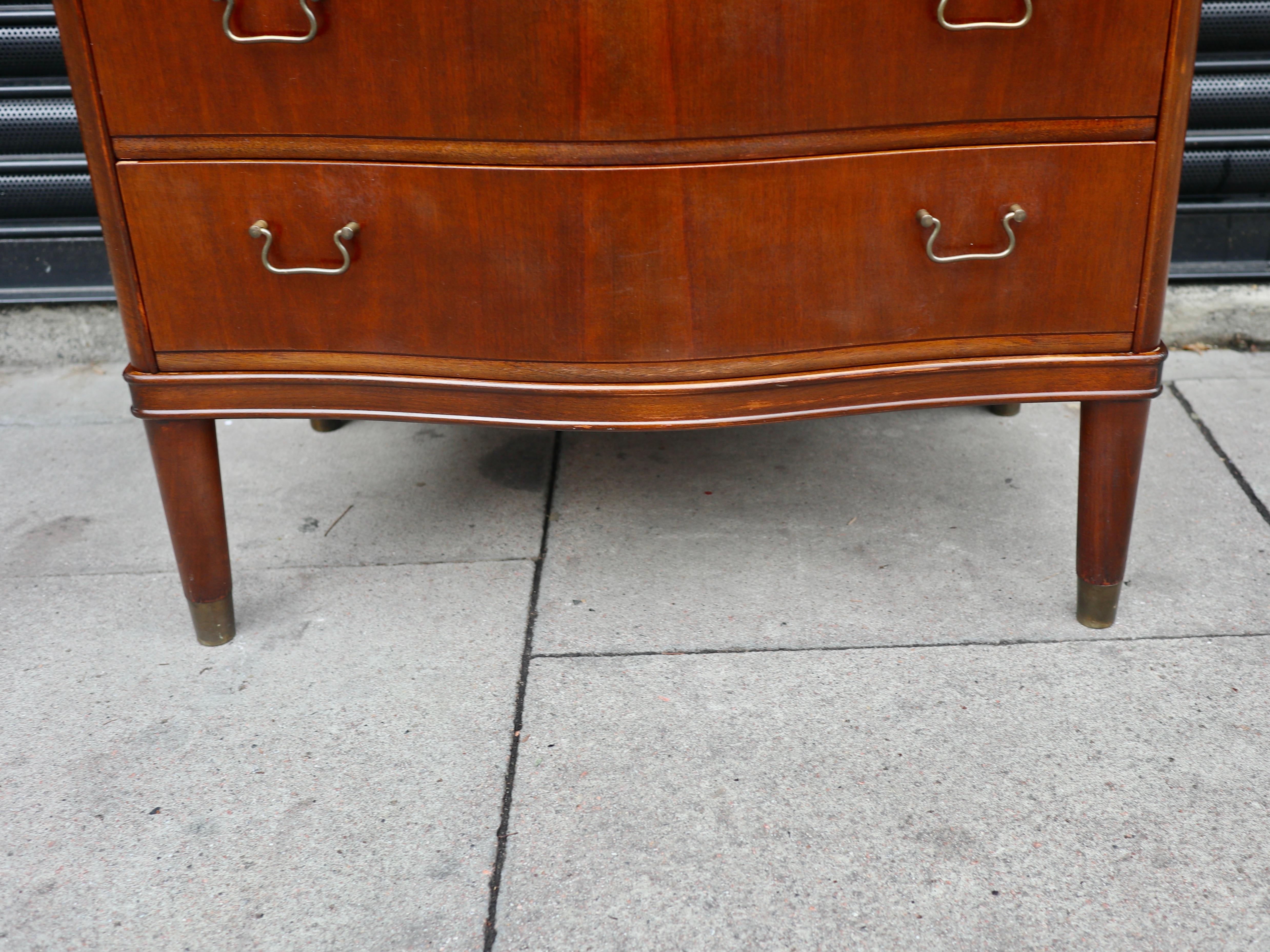 Mahogany 1950s English serpentine front 'tall boy' chest of drawers  For Sale 1