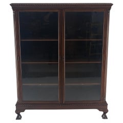 Vintage Mahogany 2 Door Chippendale Style Carved Ball & Claw Feet Rope Edge Bookcase