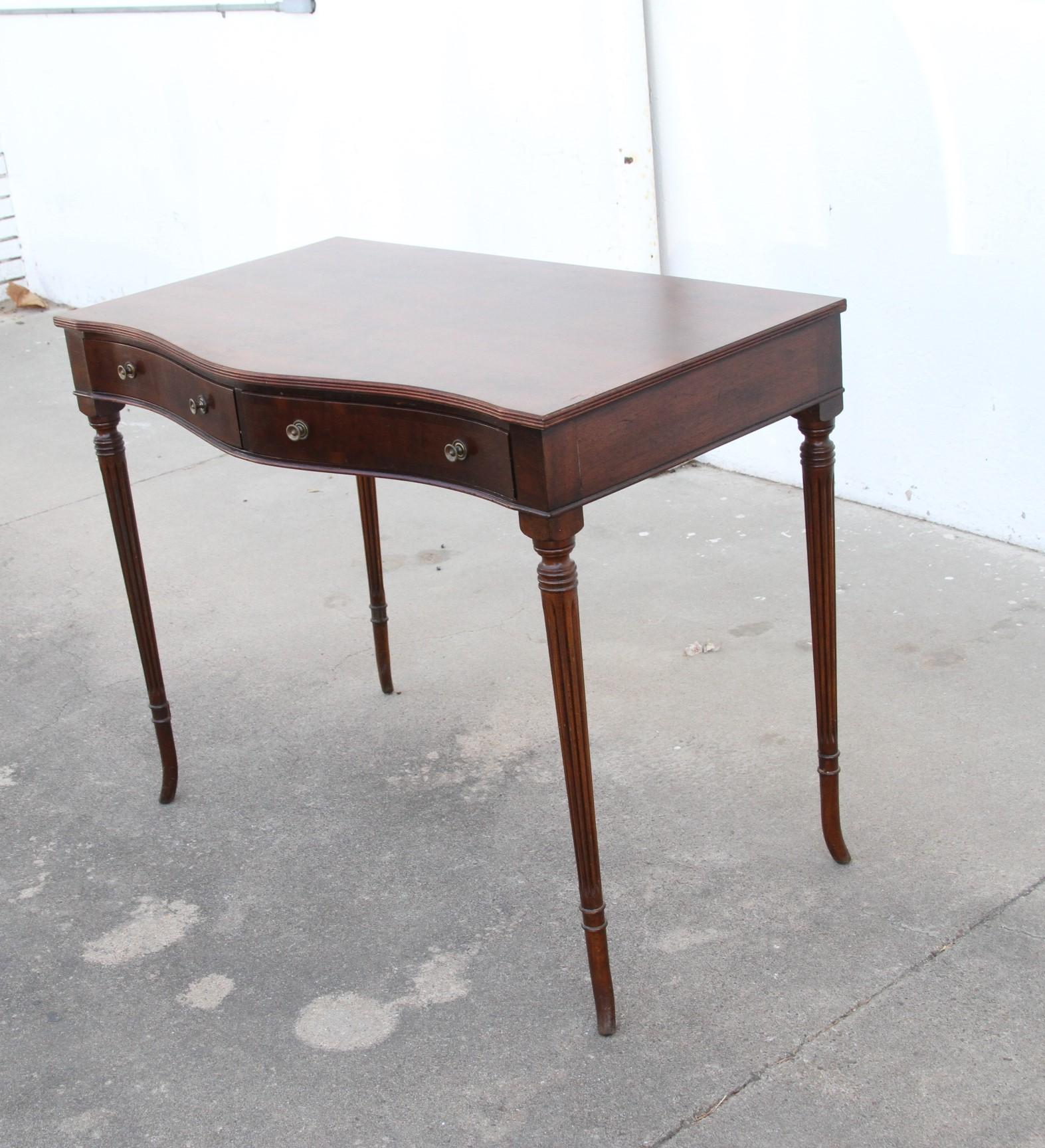 French Provincial Walnut 2-Drawer Writing Table w/ Burl Walnut Top For Sale