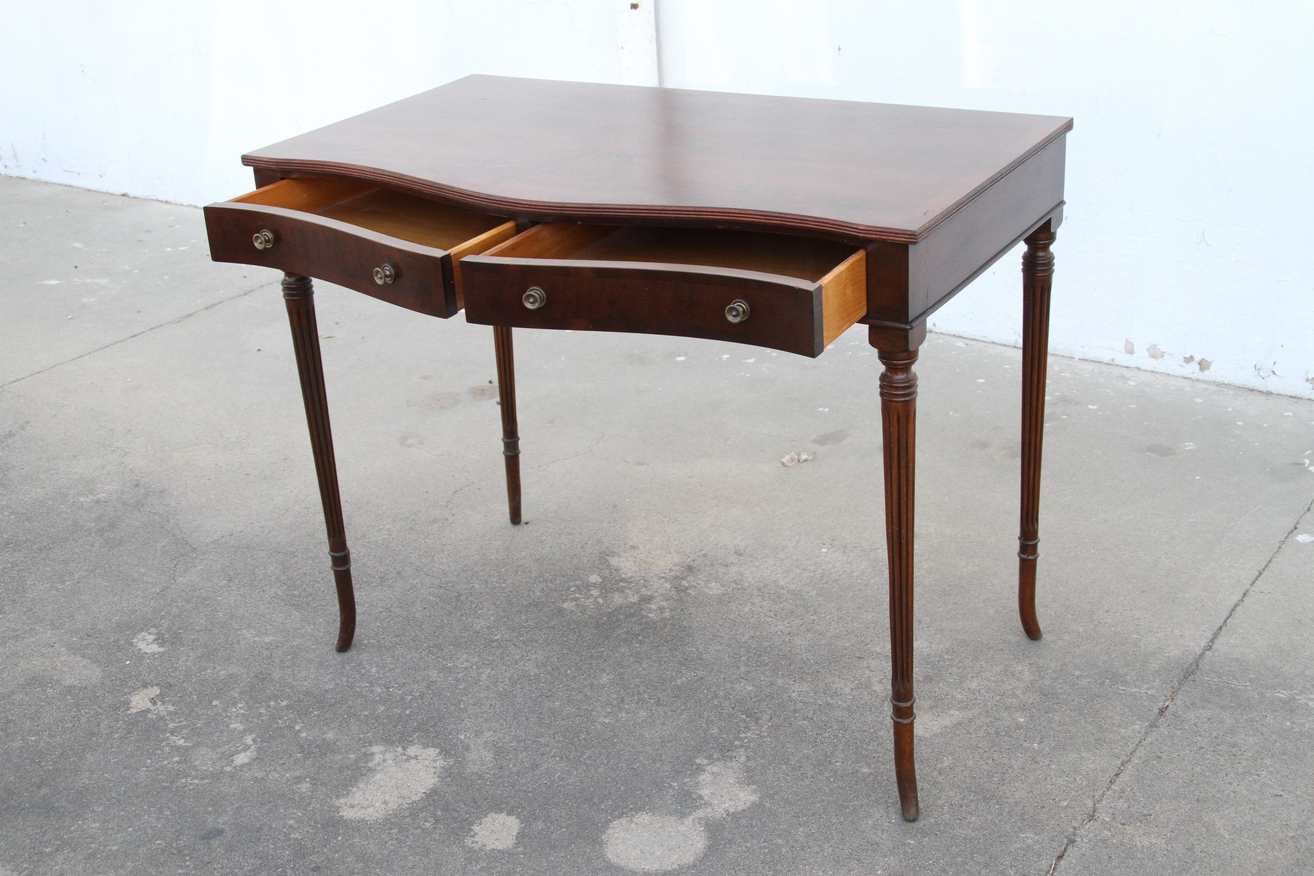 English Walnut 2-Drawer Writing Table w/ Burl Walnut Top For Sale