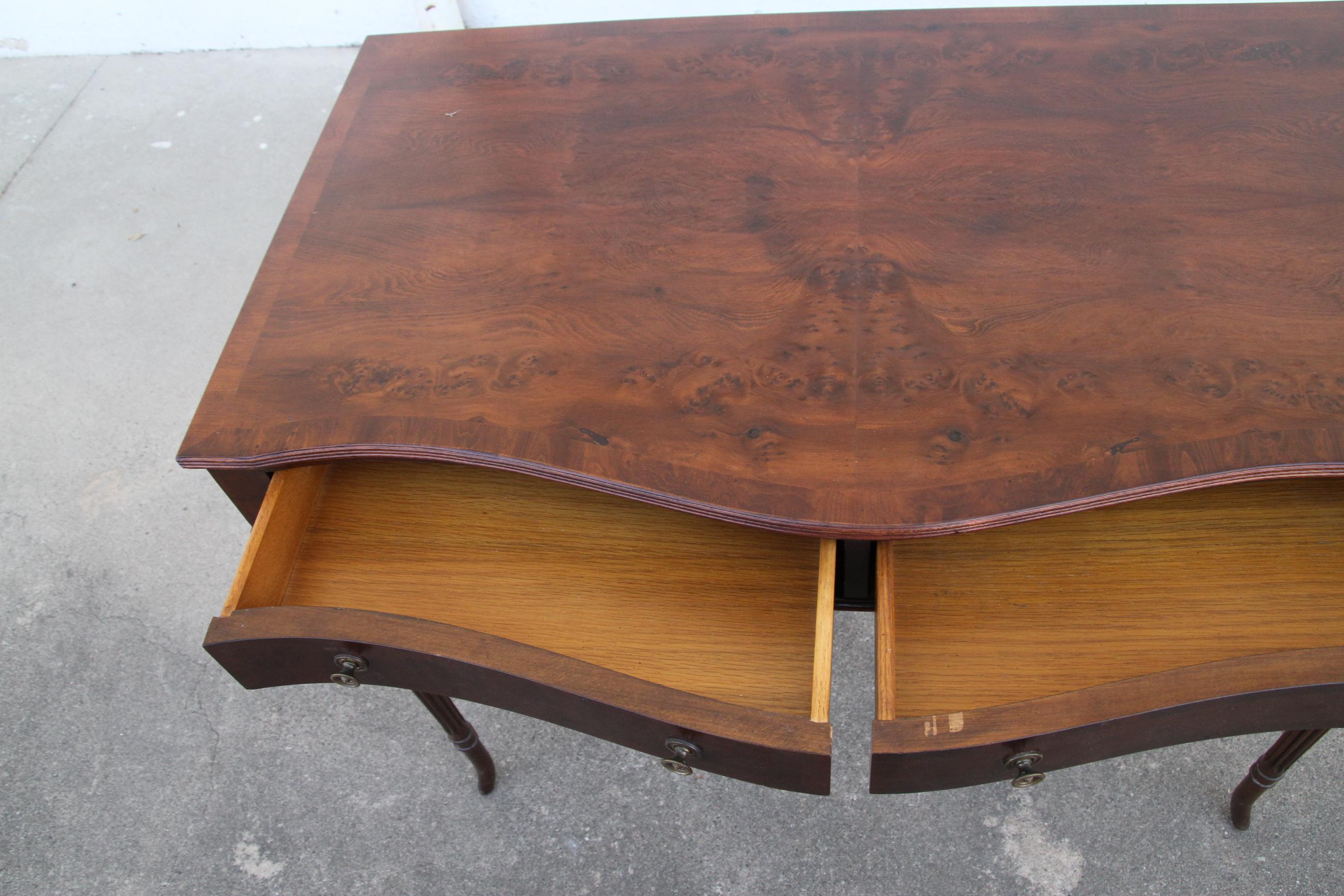20th Century Walnut 2-Drawer Writing Table w/ Burl Walnut Top For Sale