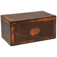 Vintage Mahogany 3 Portioned Satinwood Inlaid Tea Caddy, circa 1850