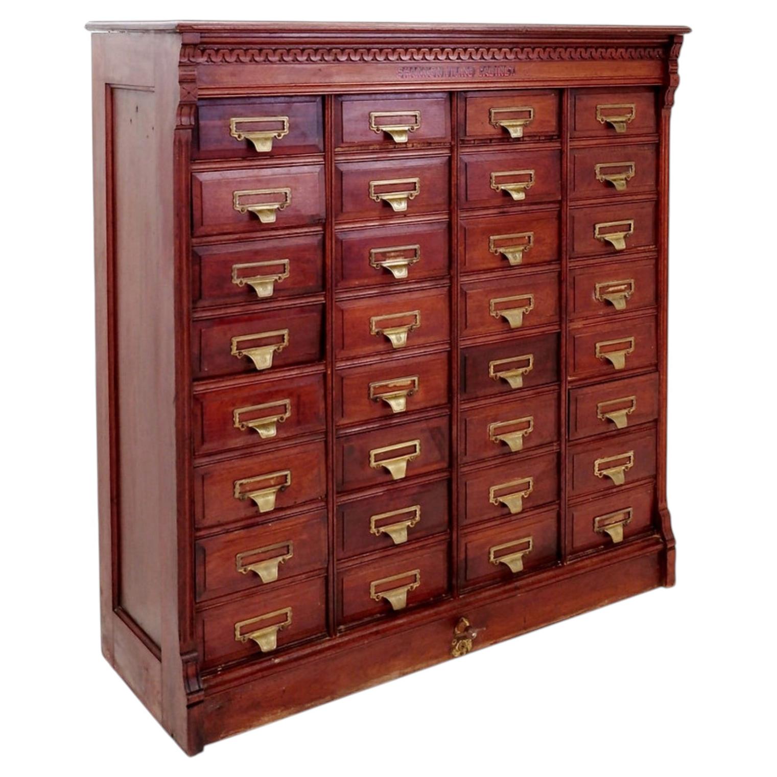 Mahogany 32 Drawer “Shannon” Filing Cabinet - 1890/1900 For Sale