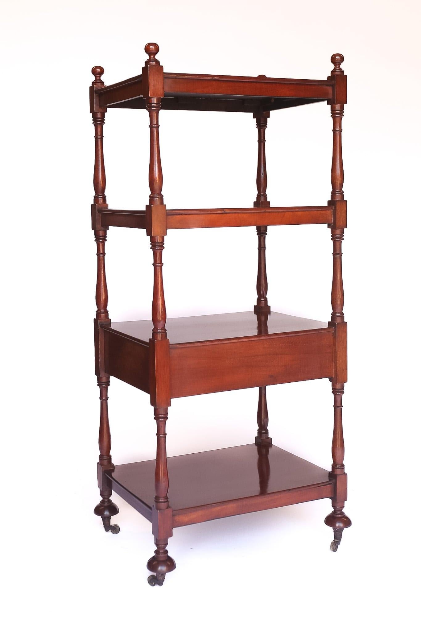 William IV Mahogany 4 Tier Whatnot With Single Drawer, Circa 1830 For Sale