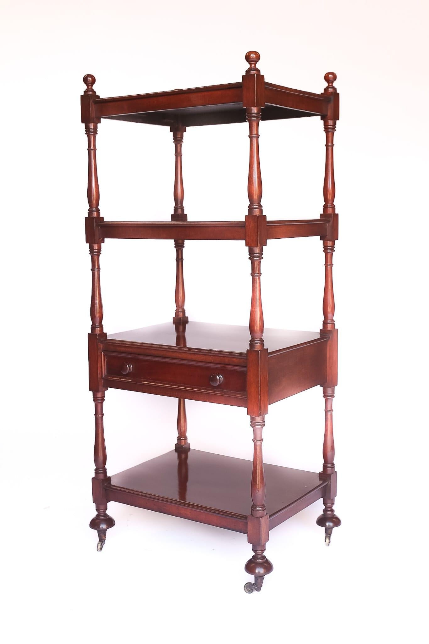 British Mahogany 4 Tier Whatnot With Single Drawer, Circa 1830 For Sale