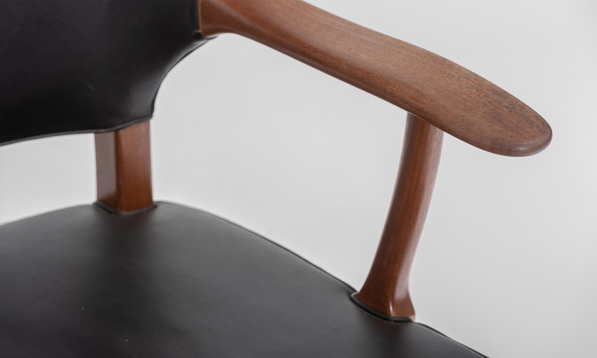 20th Century Mahogany and Black Leather Armchair by Ole Wanscher, Denmark, circa 1940