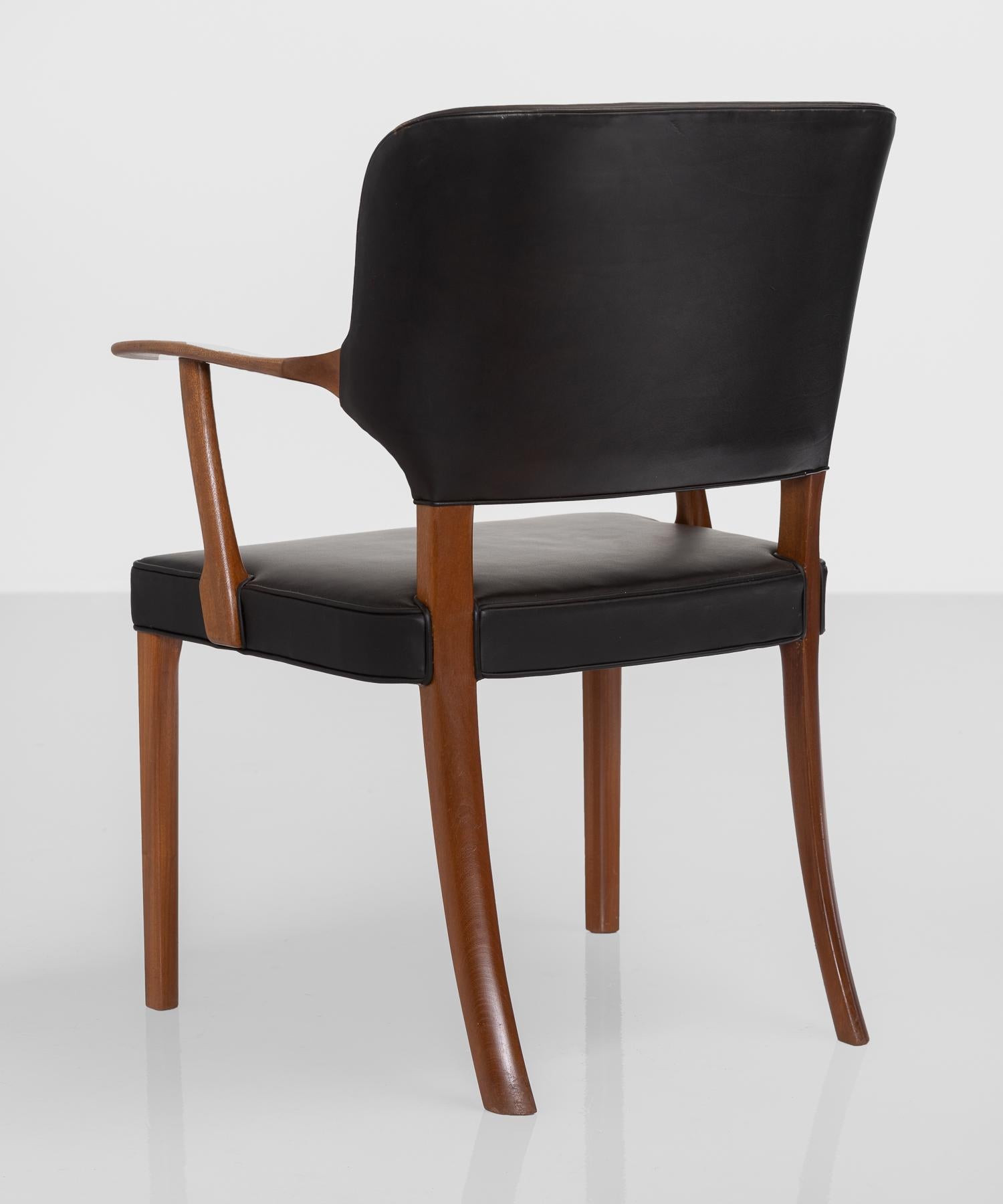 Mahogany and Black Leather Armchair by Ole Wanscher, Denmark, circa 1940 In Good Condition In Culver City, CA