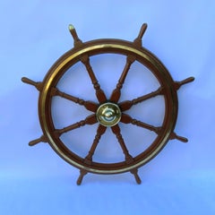 Mahogany And Brass Antique Ship's Wheel