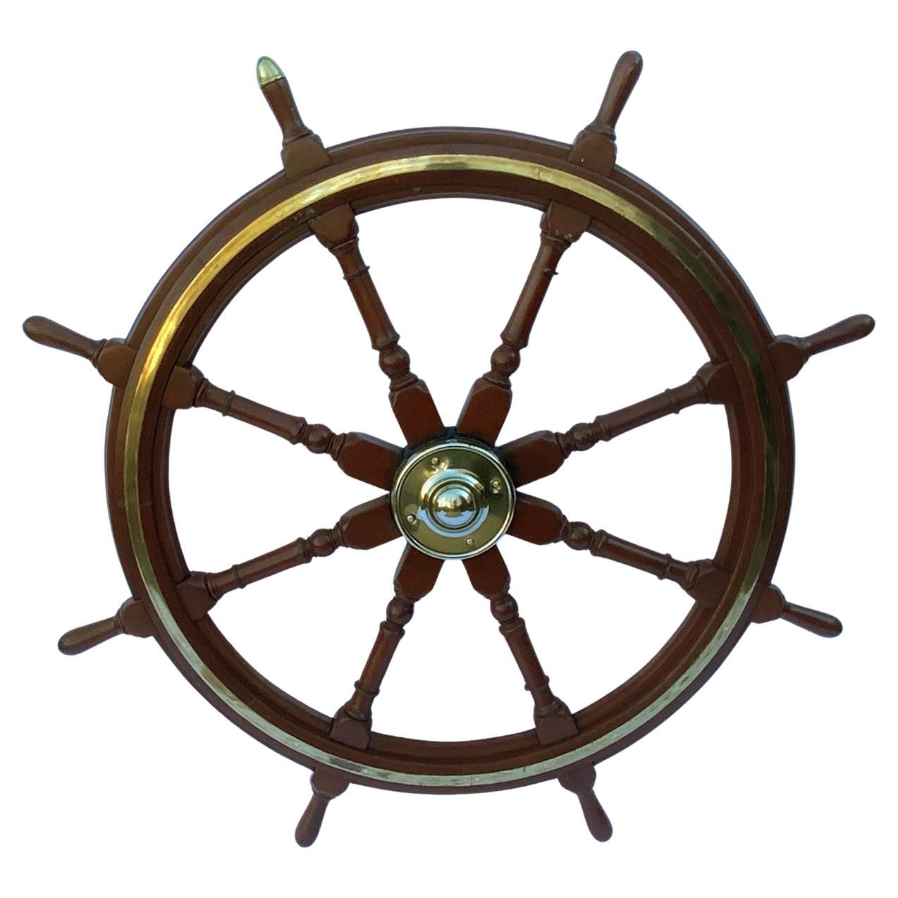 Mahogany And Brass Antique Ship's Wheel For Sale