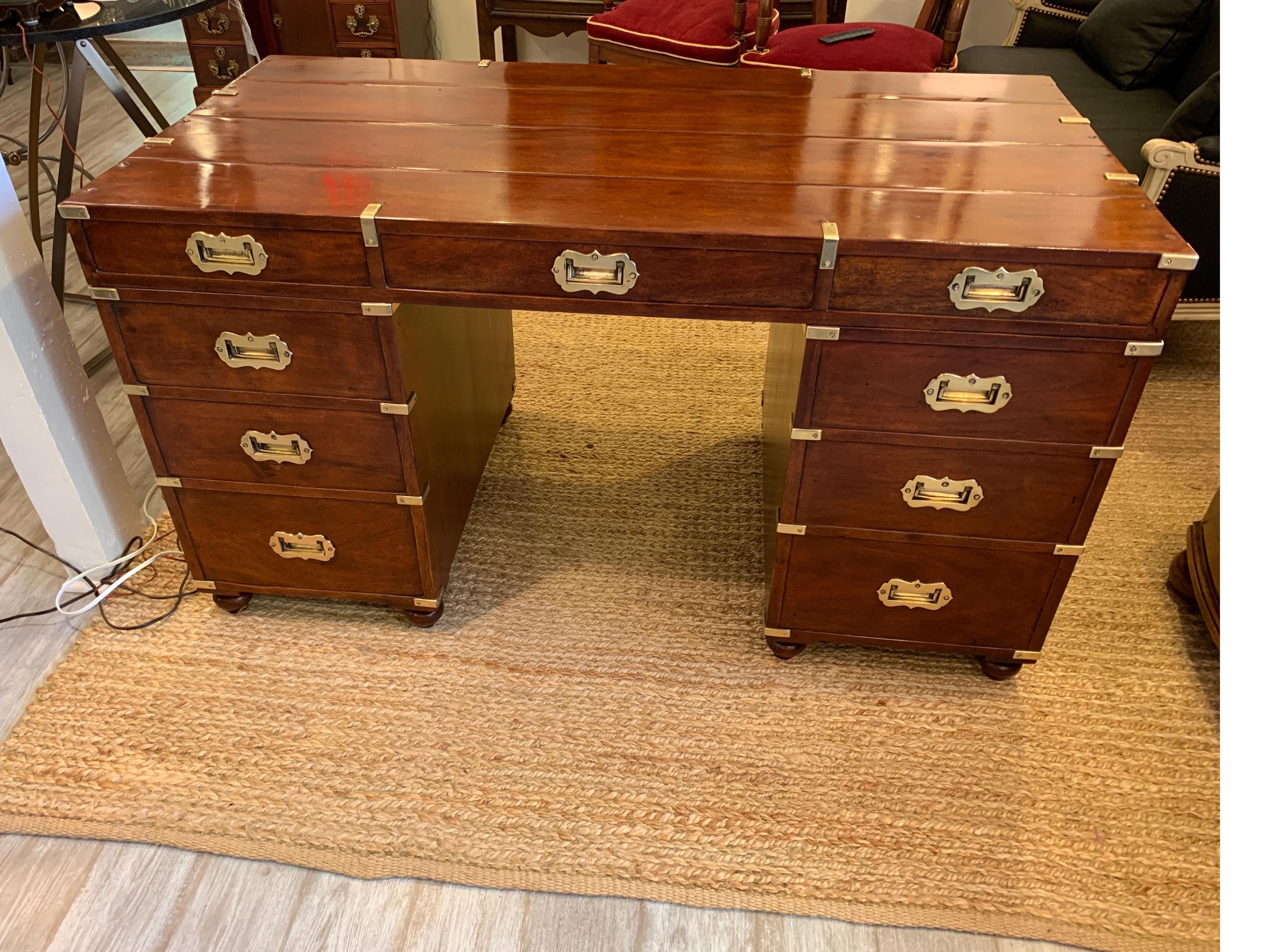 Mahogany and Brass Campaign Style Partners Desk 9