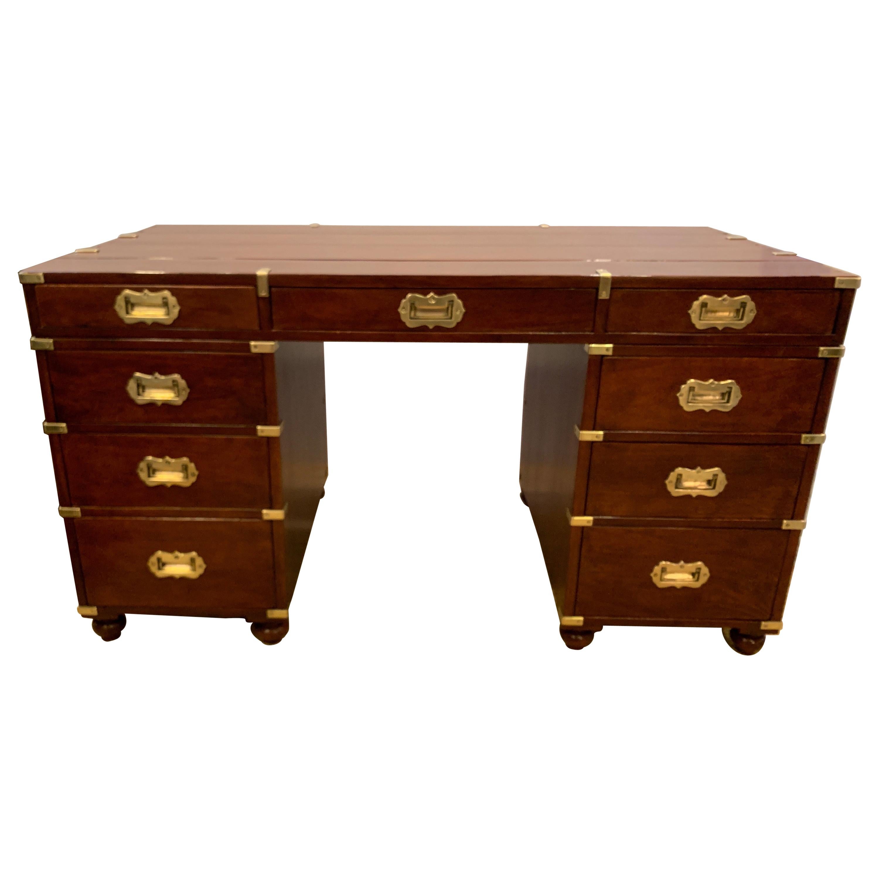 Mahogany and Brass Campaign Style Partners Desk