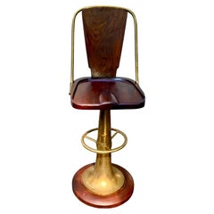 Vintage Mahogany and Brass Captain’s Chair Bar Stool