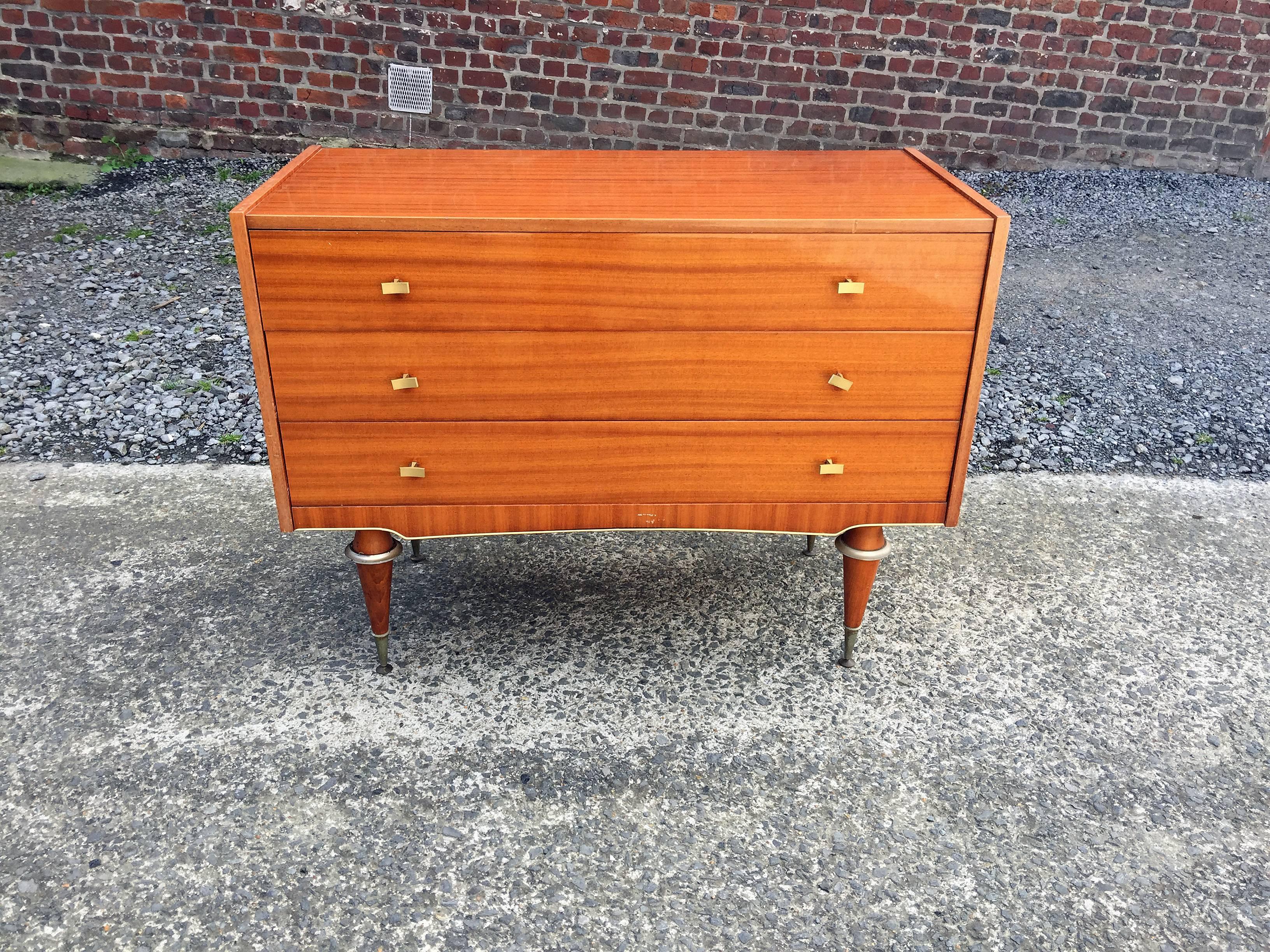 Mid-Century Modern Mahogany and Brass Chest of Drawers, circa 1960 For Sale