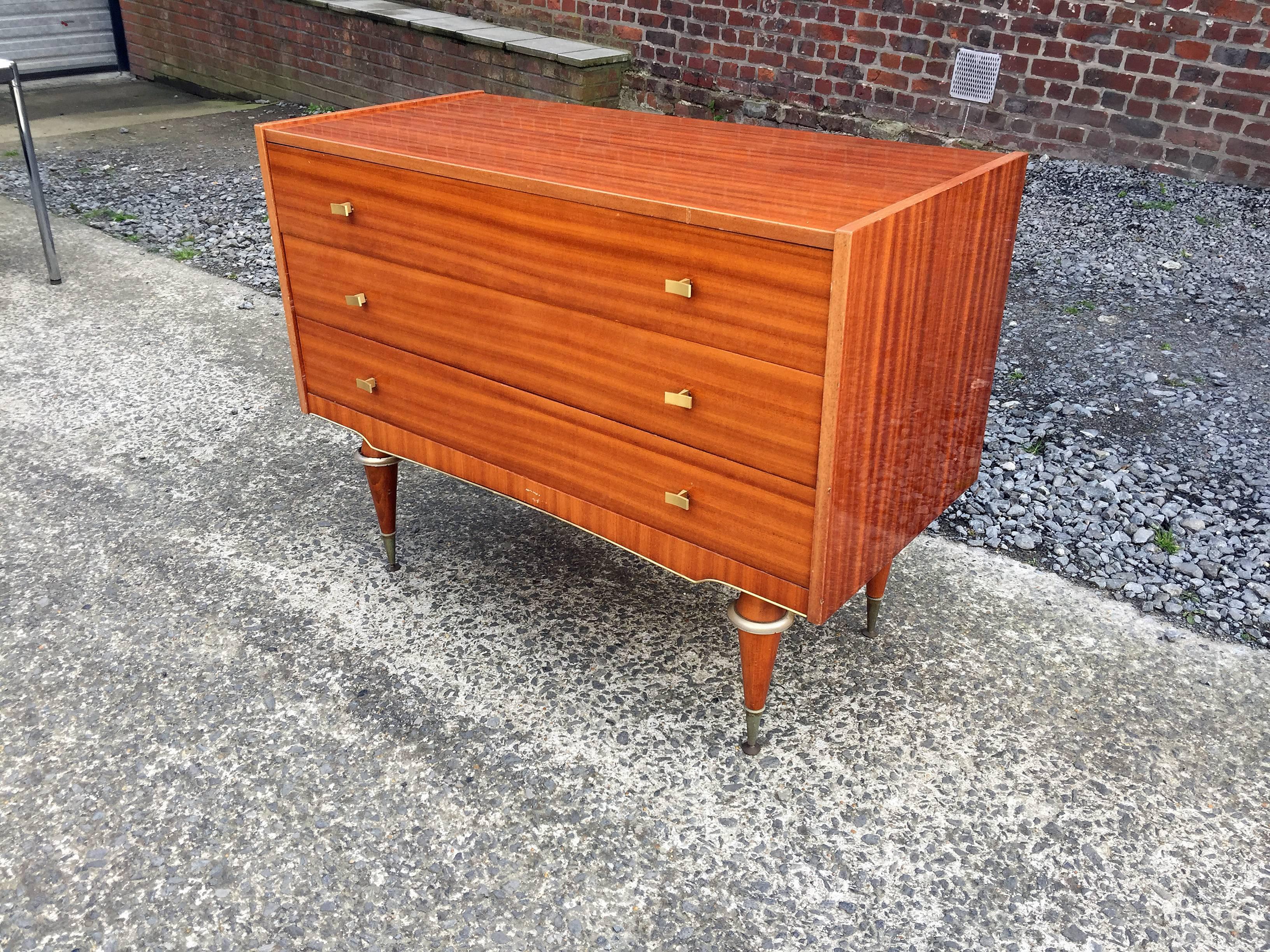 French Mahogany and Brass Chest of Drawers, circa 1960 For Sale
