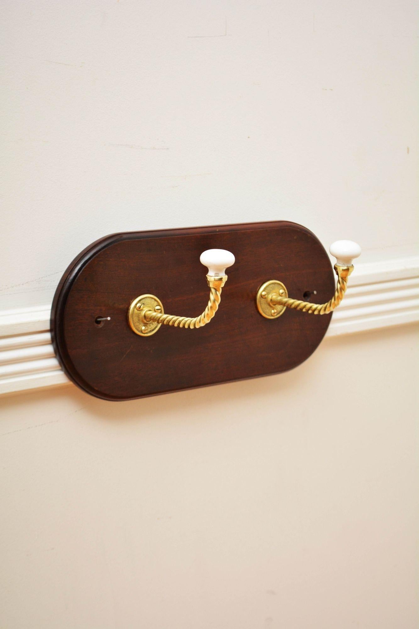 English Mahogany and Brass Coat rack Coat Hooks For Sale