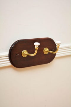 Mahogany and Brass Coat rack Coat Hooks
