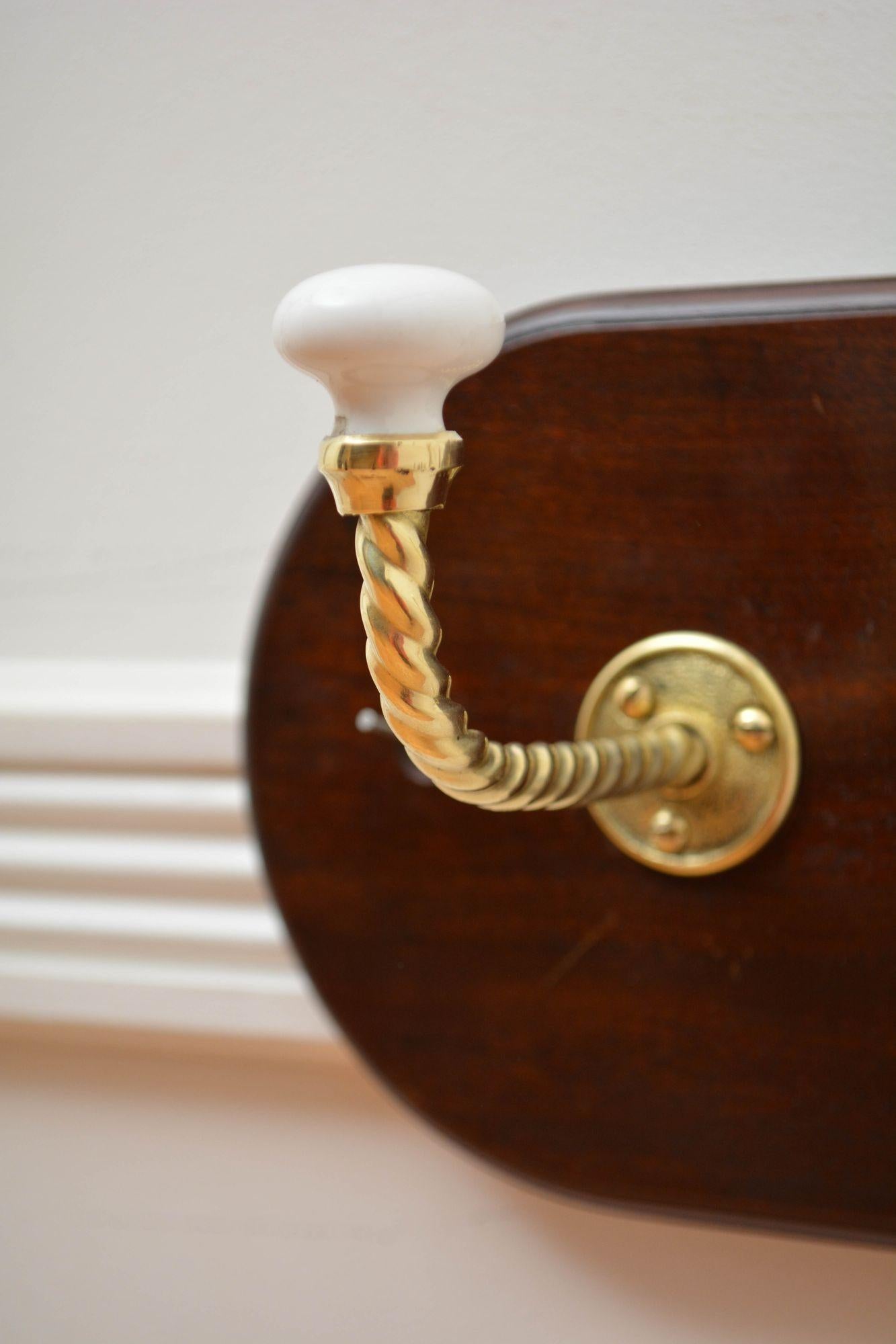 19th Century Mahogany and Brass Coat rack Coat Hooks For Sale