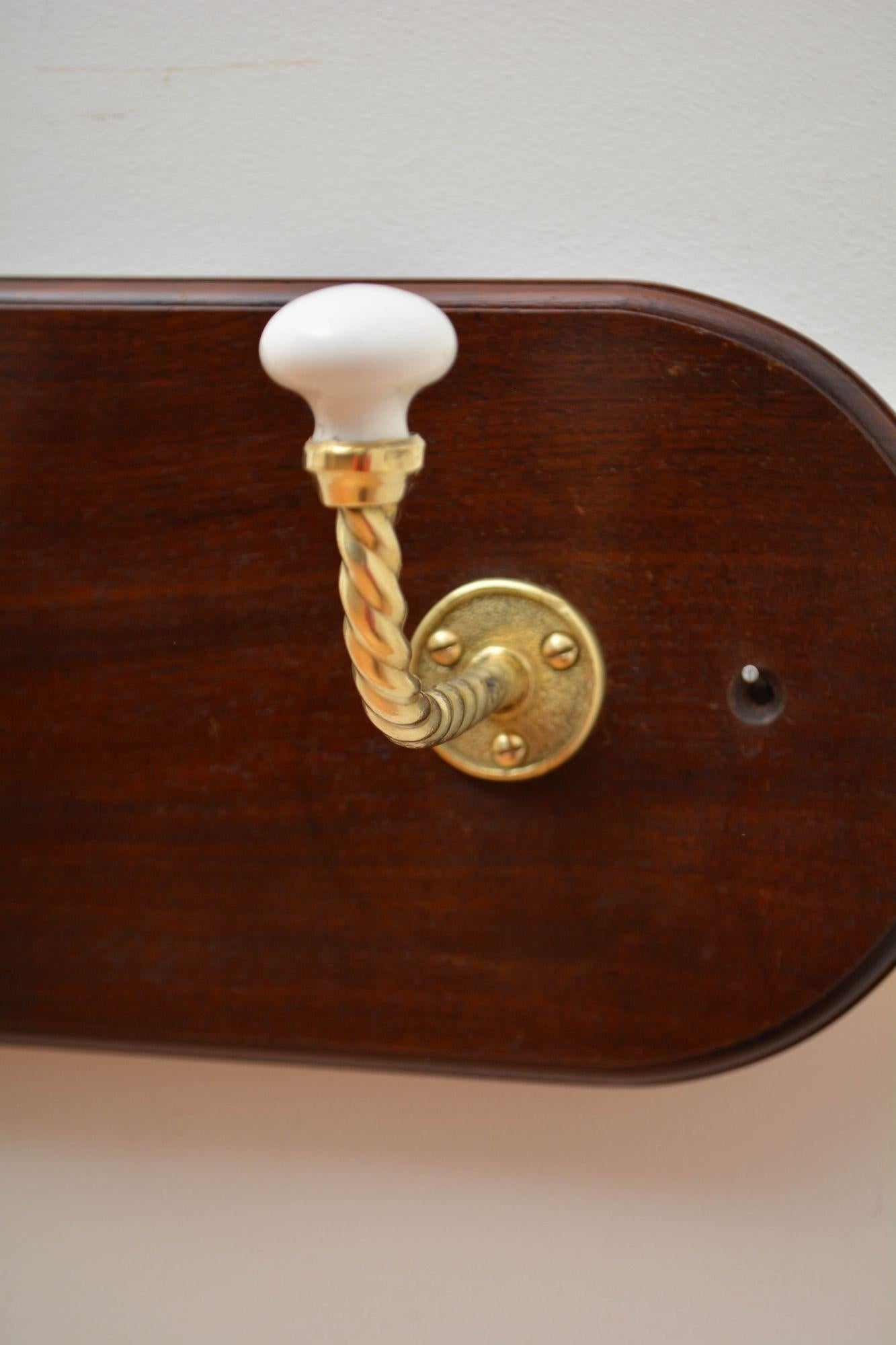 Mahogany and Brass Coat rack Coat Hooks For Sale 1