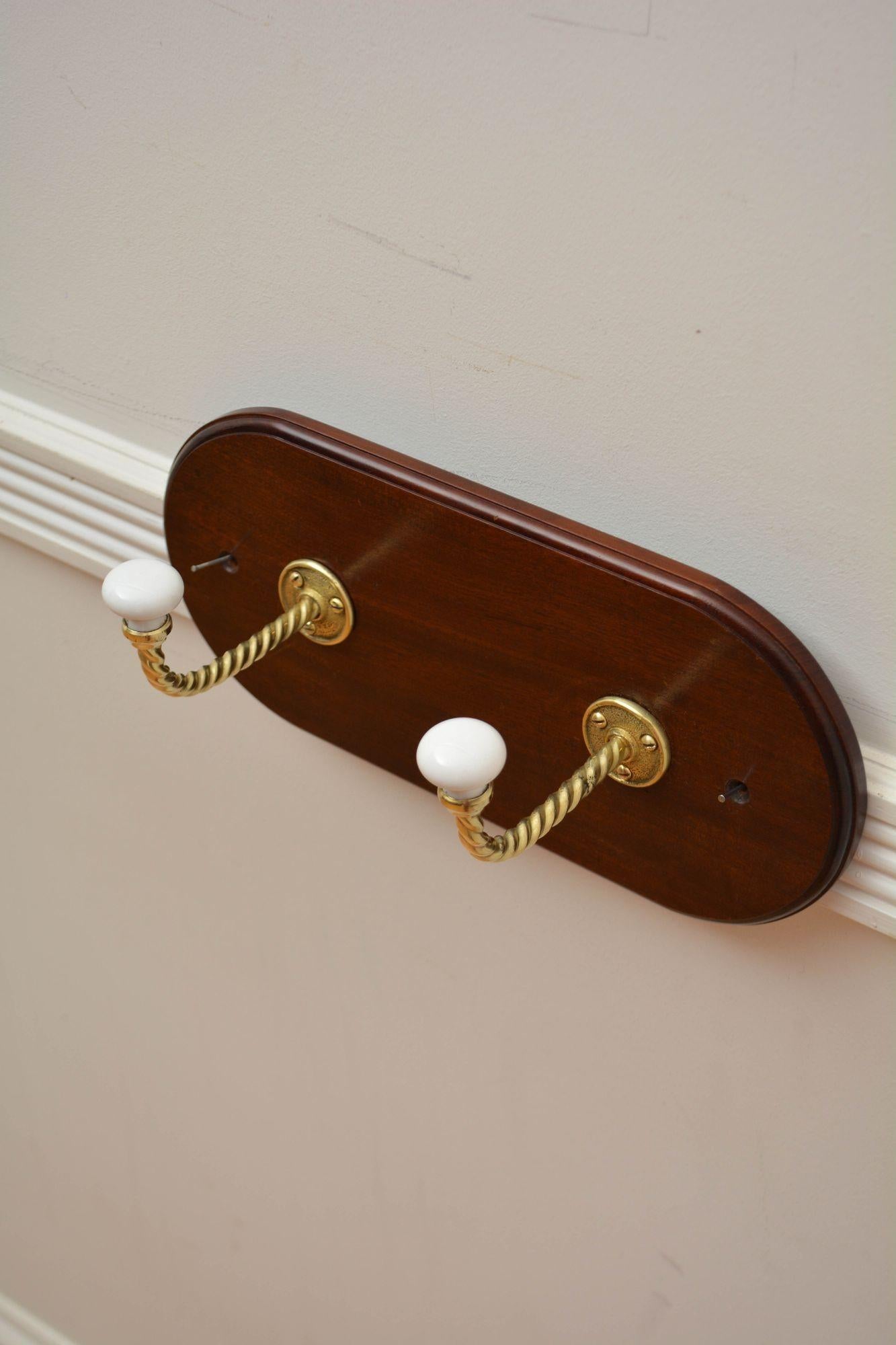 Mahogany and Brass Coat rack Coat Hooks For Sale 2