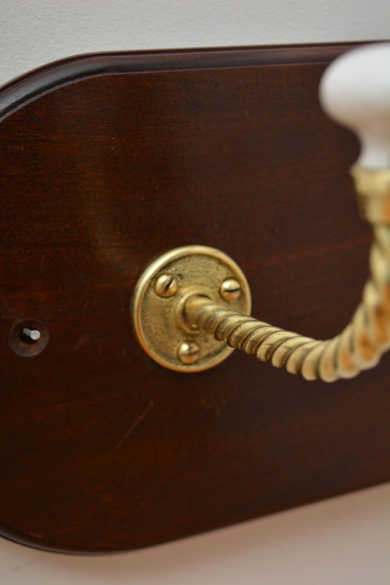 Mahogany and Brass Coat rack Coat Hooks For Sale 3