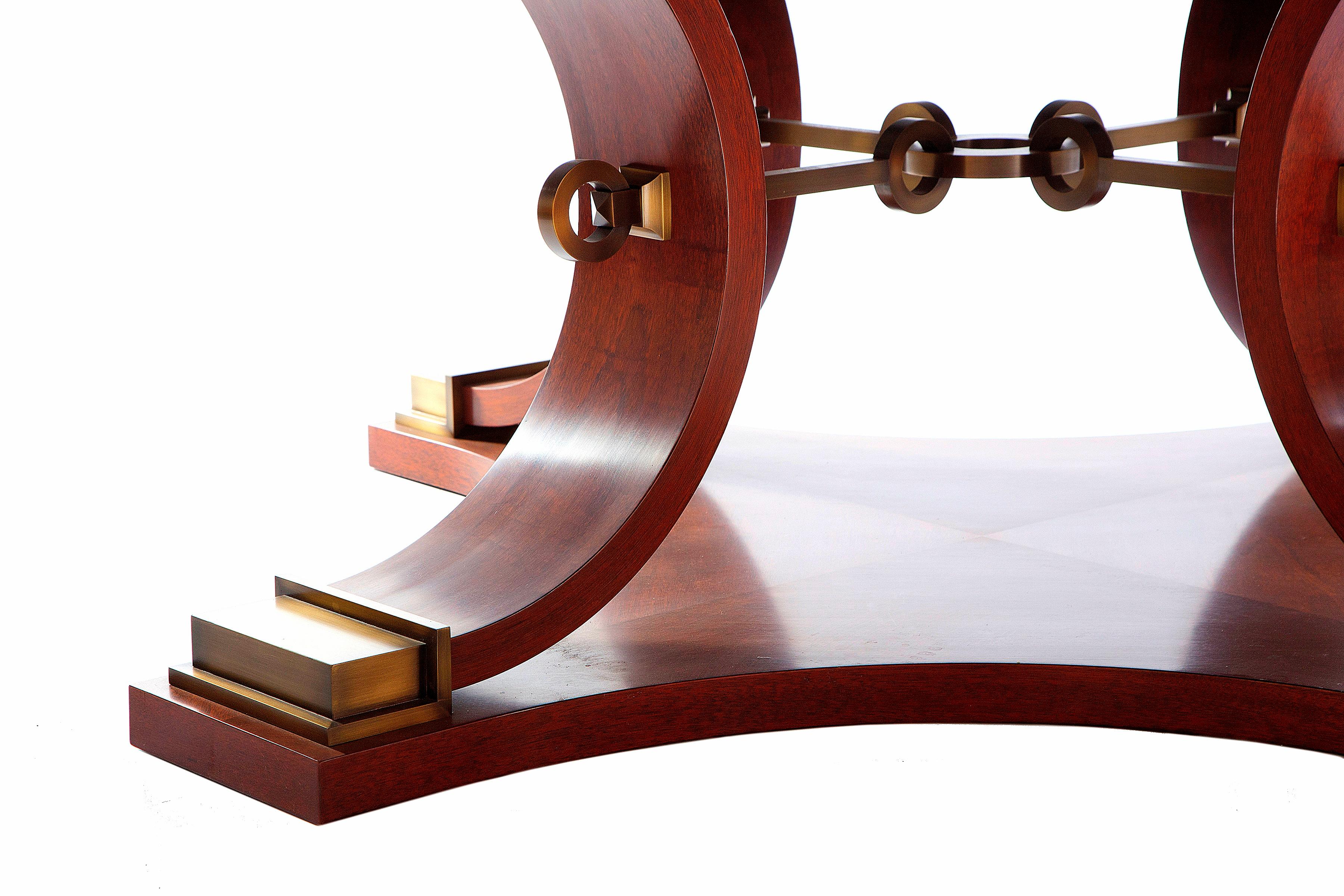 Américain Mahogany and Brass Dinning Table by Thierry Despont Custom en vente