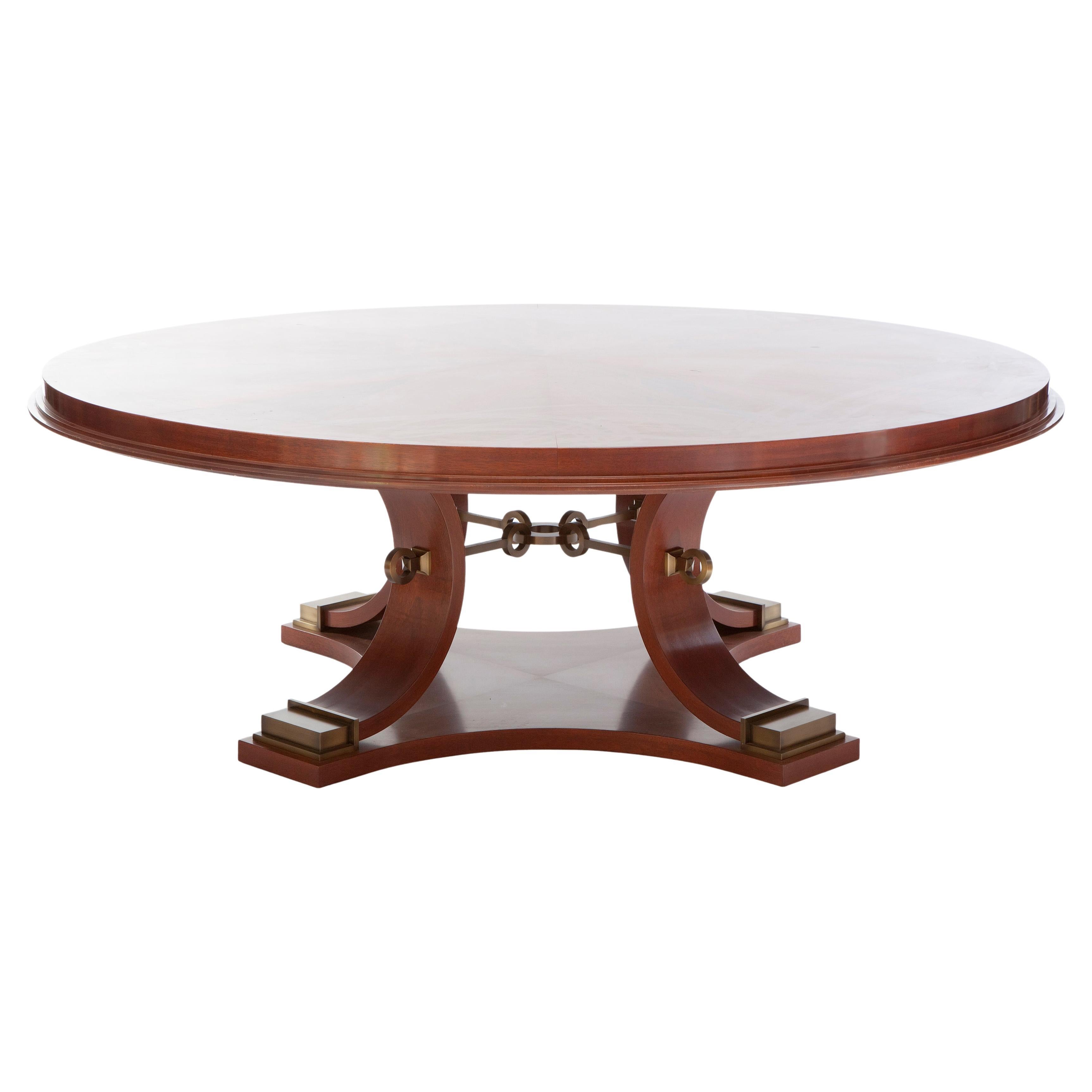 Mahogany and Brass Dinning Table by Thierry Despont Custom