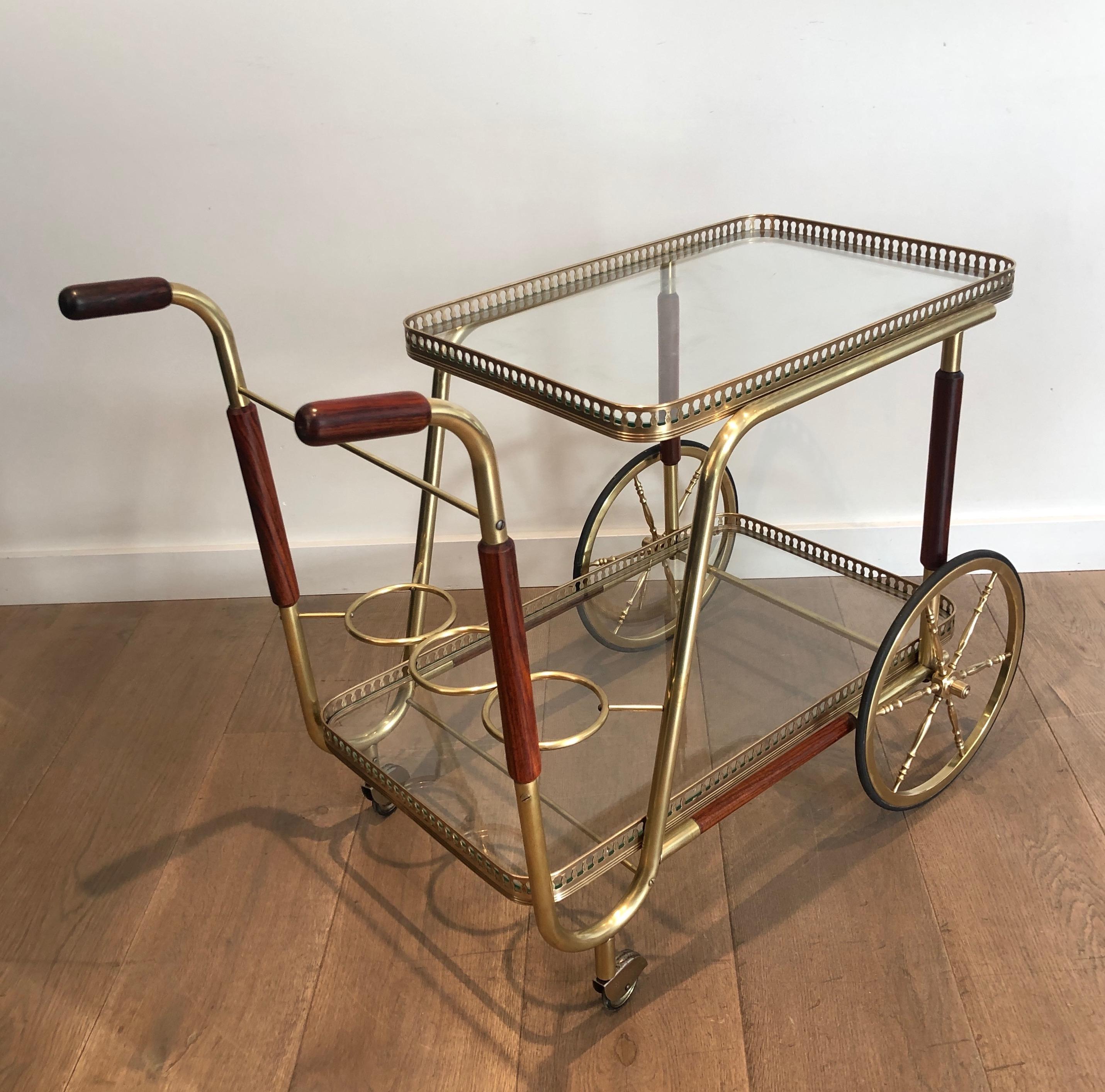 Mahogany and Brass Drinks Trolley, French Work, circa 1940 In Good Condition In Marcq-en-Barœul, Hauts-de-France