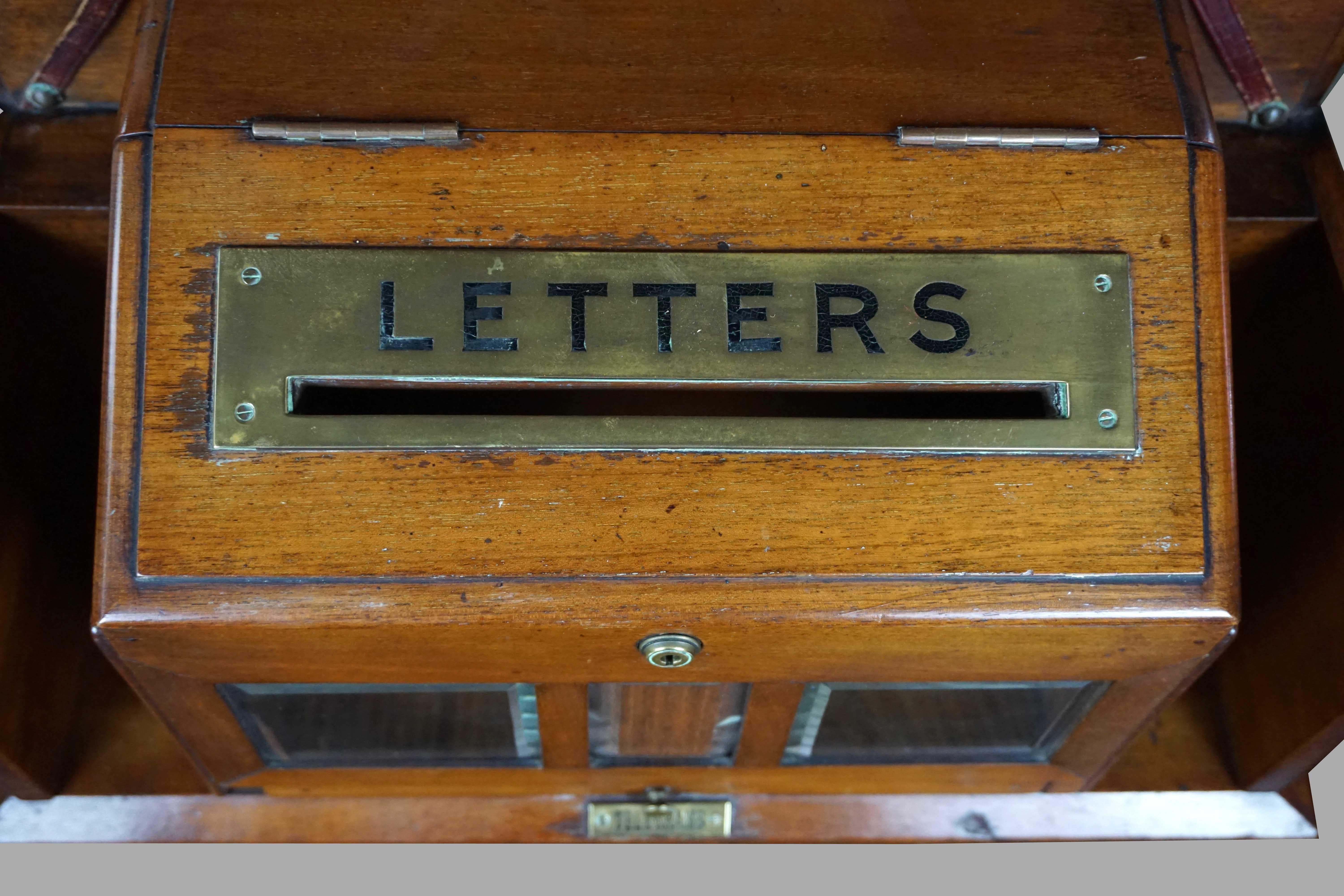 Edwardian Mahogany and Brass English Country House Letter and Telegram Hanging Cabinet