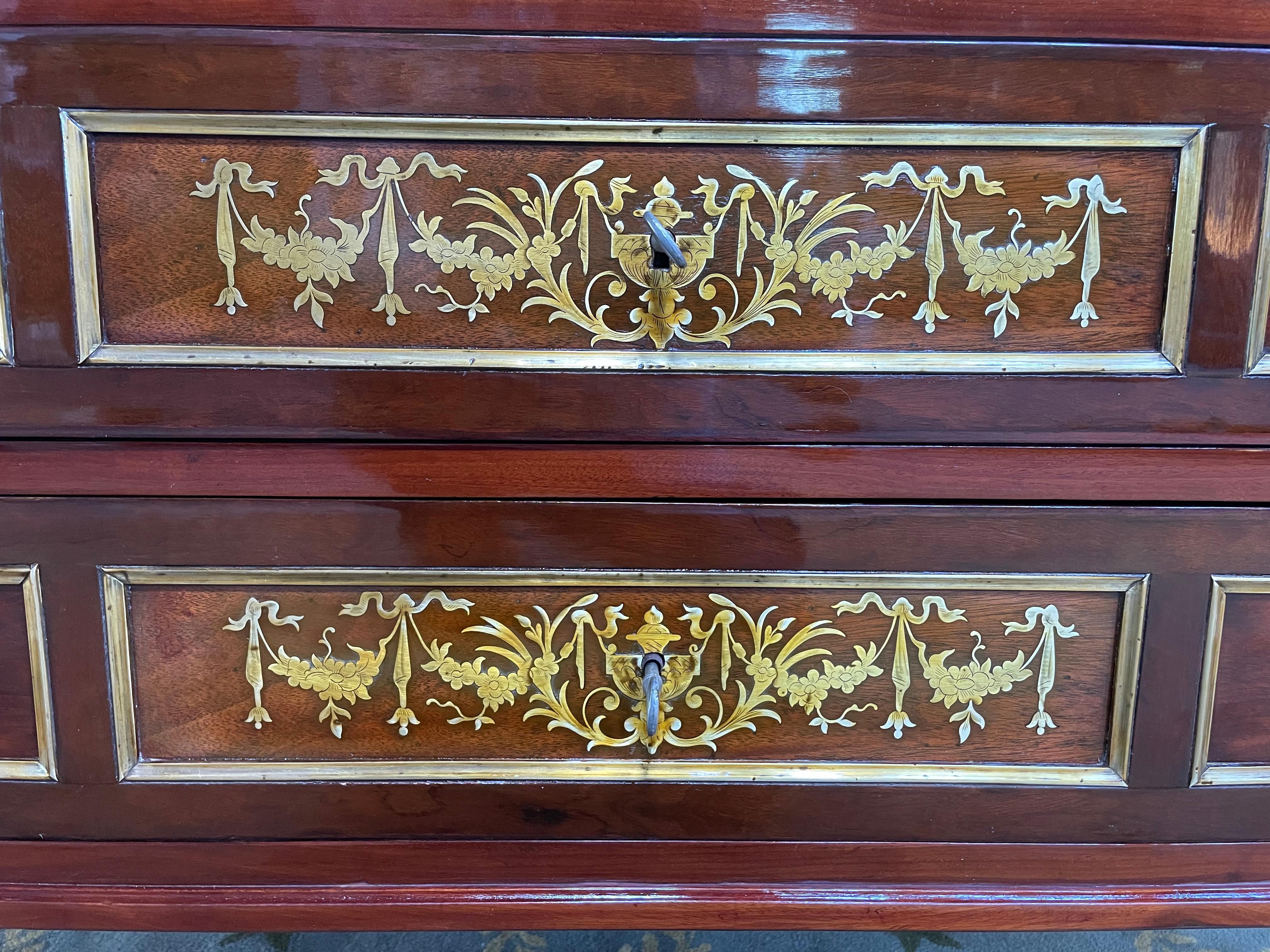 French Mahogany and Brass Inlays For Sale