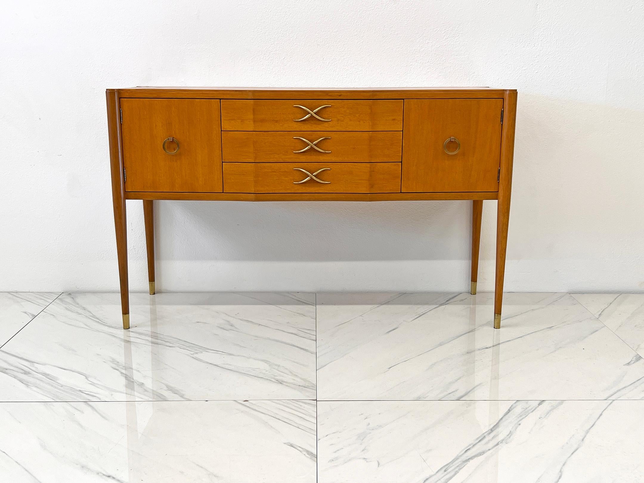 Mid-Century Modern Mahogany and Brass Sideboard, Paul Frankl, Brown Saltman, 1940's For Sale