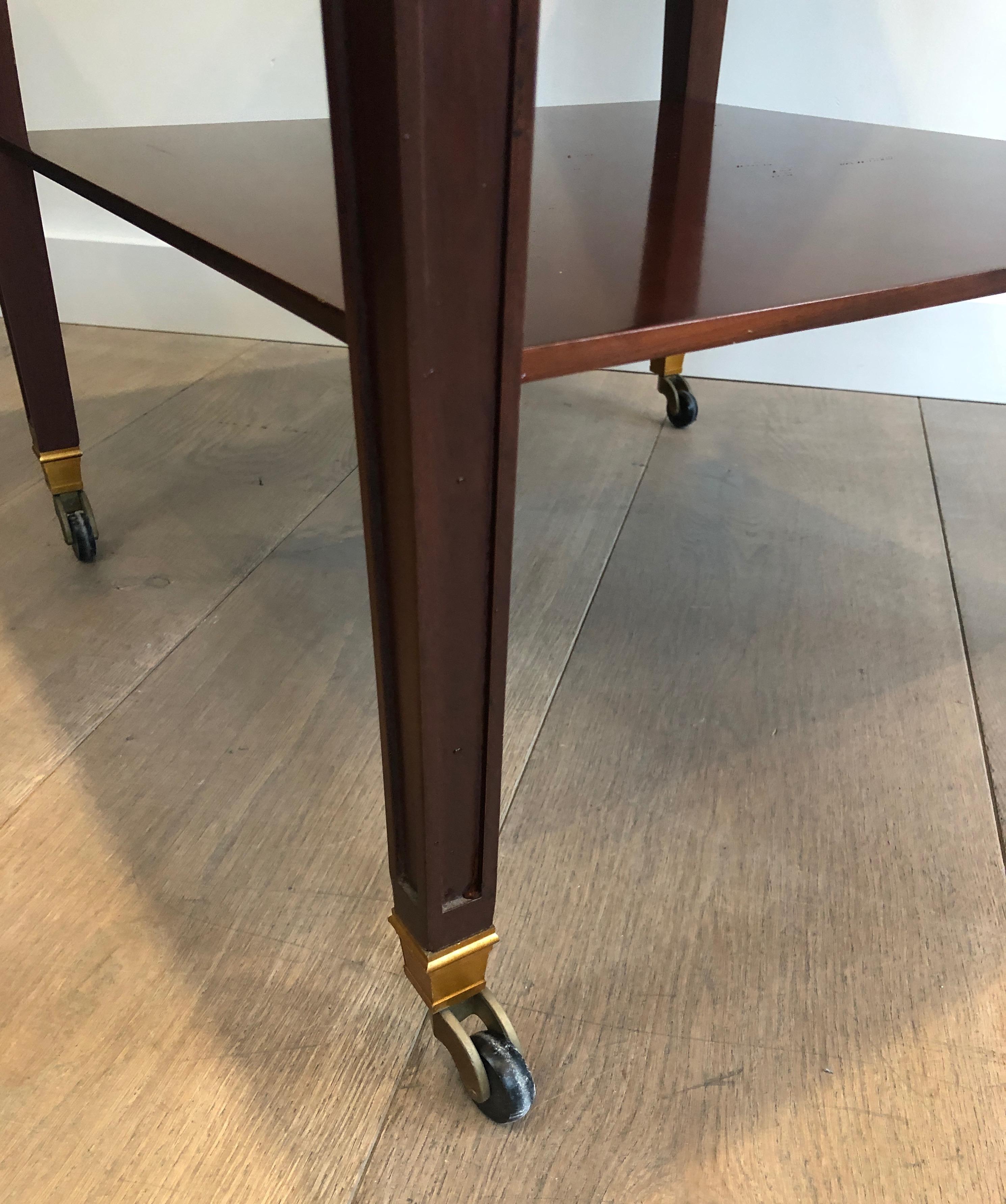 Mahogany and Brass Two Tiers Center Table, This is a French Work by Hugnet Sign For Sale 3