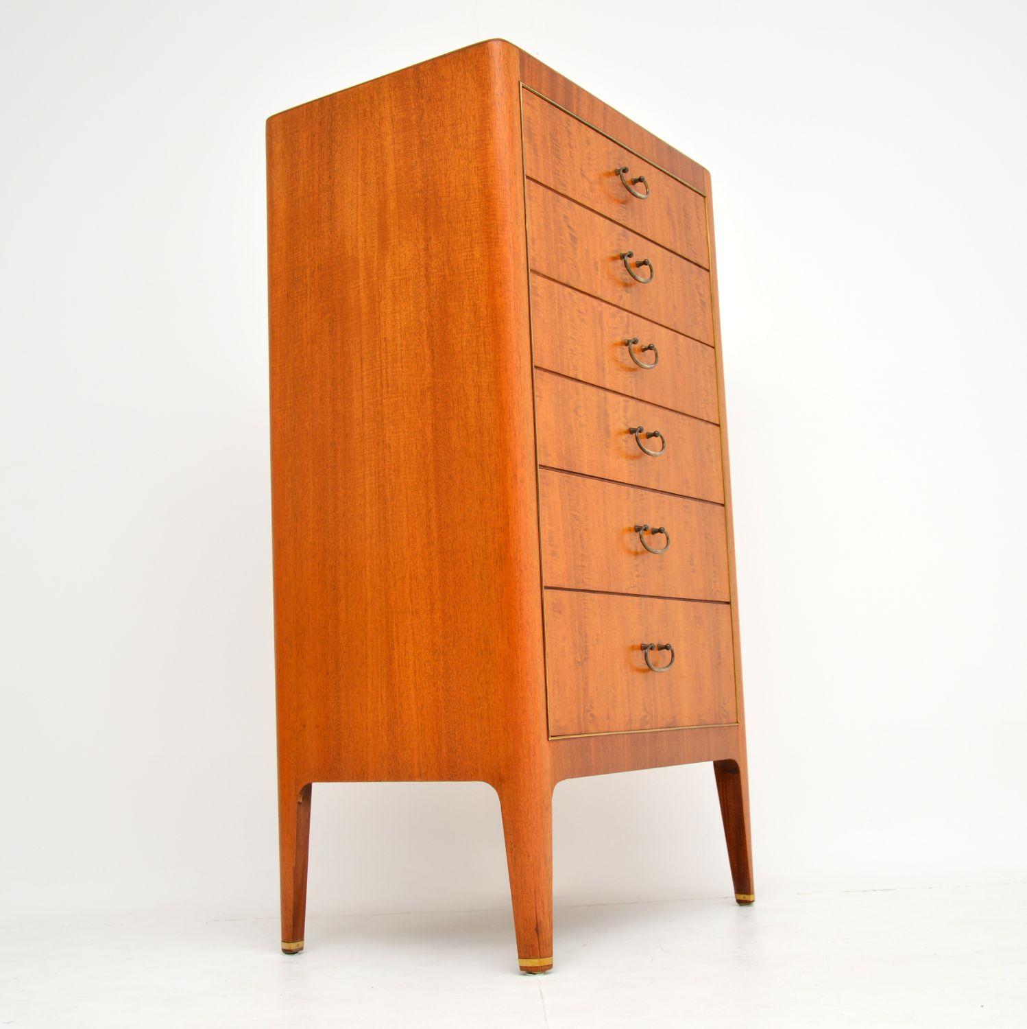 Mahogany and Brass Vintage Tallboy Chest of Drawers In Good Condition In London, GB