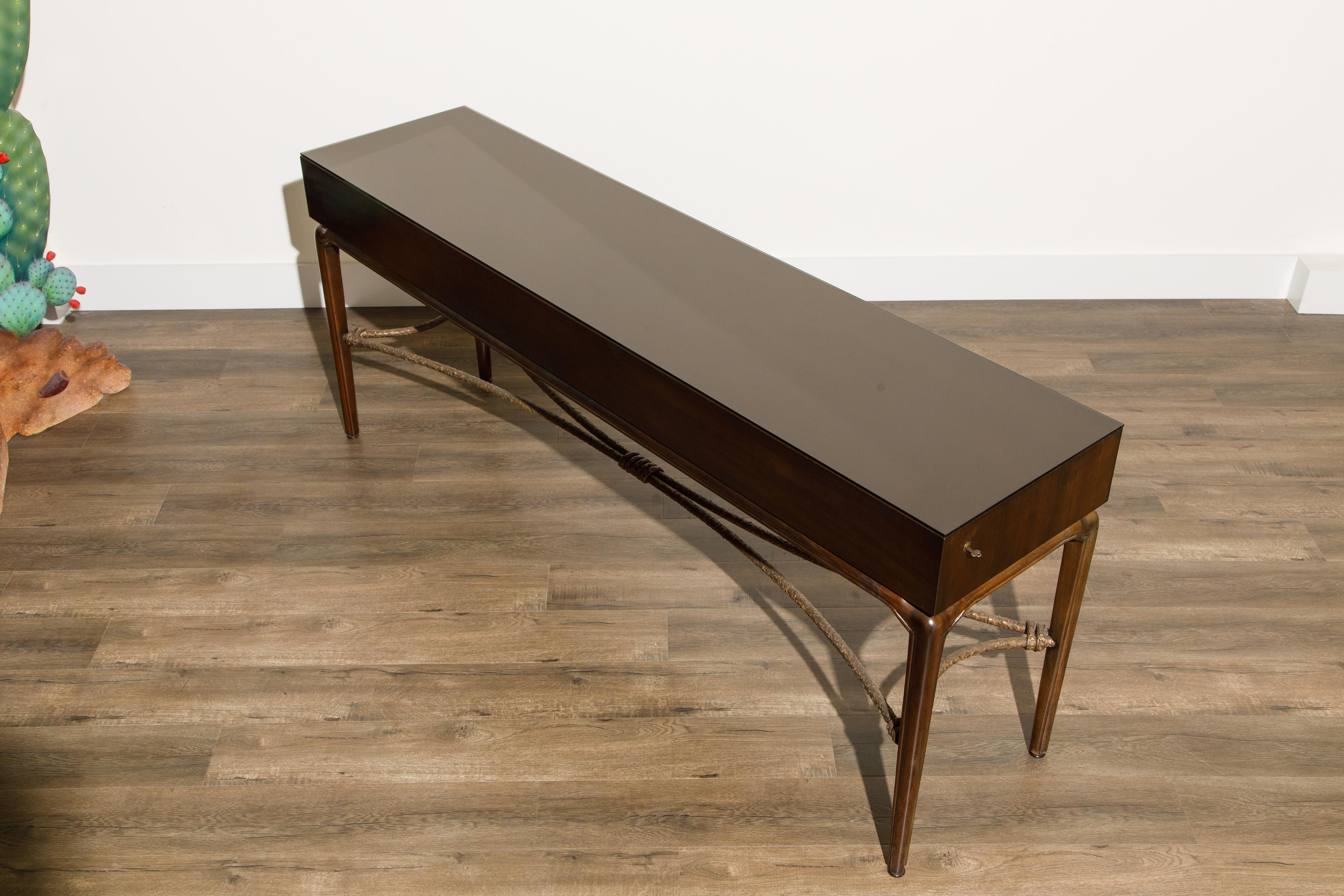 Mahogany and Bronze Console Table by Maurice Bailey for Monteverdi-Young, 1960s 4