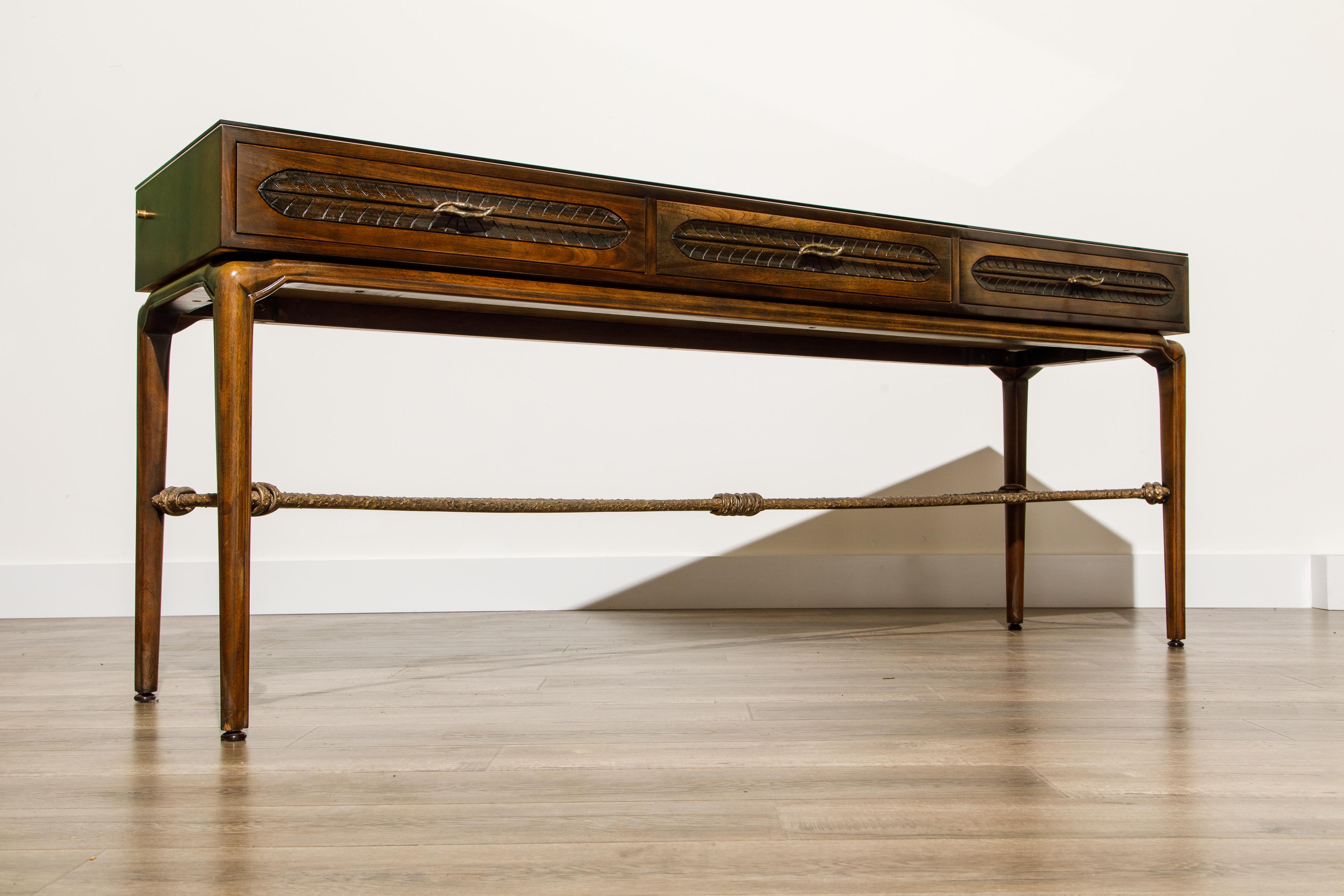 Mahogany and Bronze Console Table by Maurice Bailey for Monteverdi-Young, 1960s In Excellent Condition In Los Angeles, CA