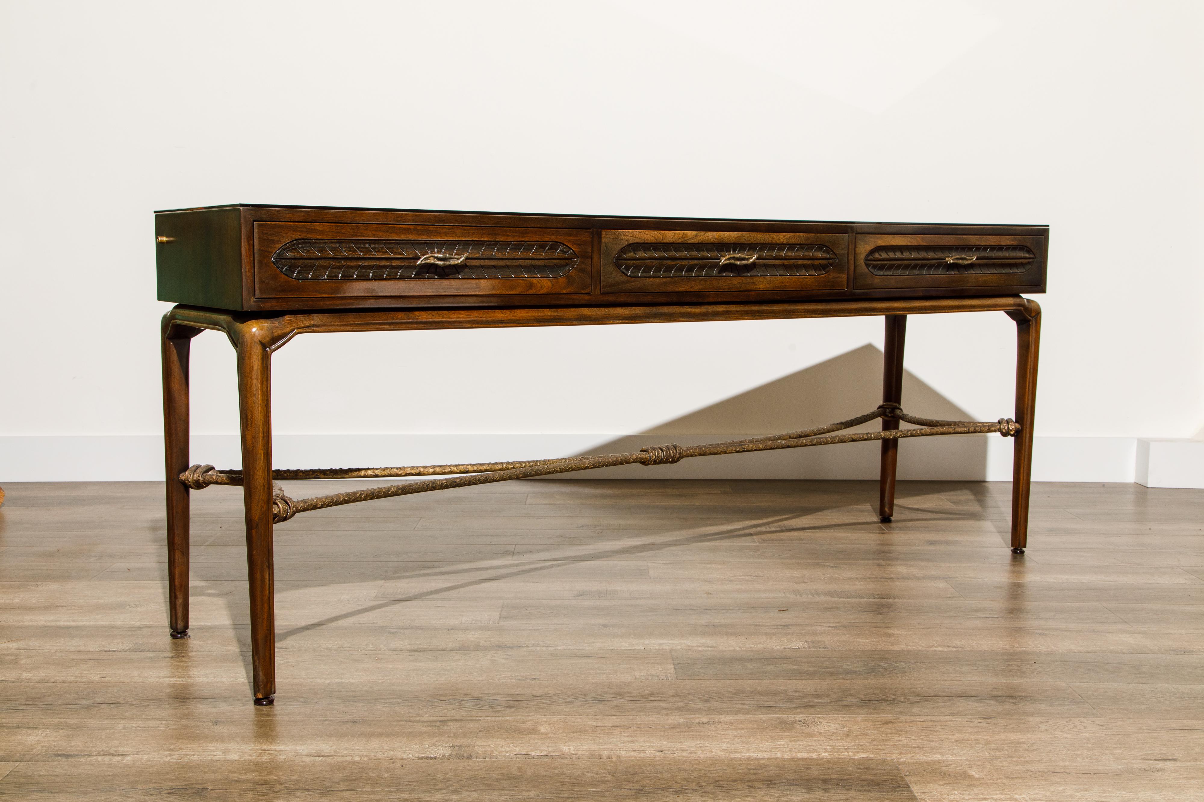 Mahogany and Bronze Console Table by Maurice Bailey for Monteverdi-Young, 1960s 1