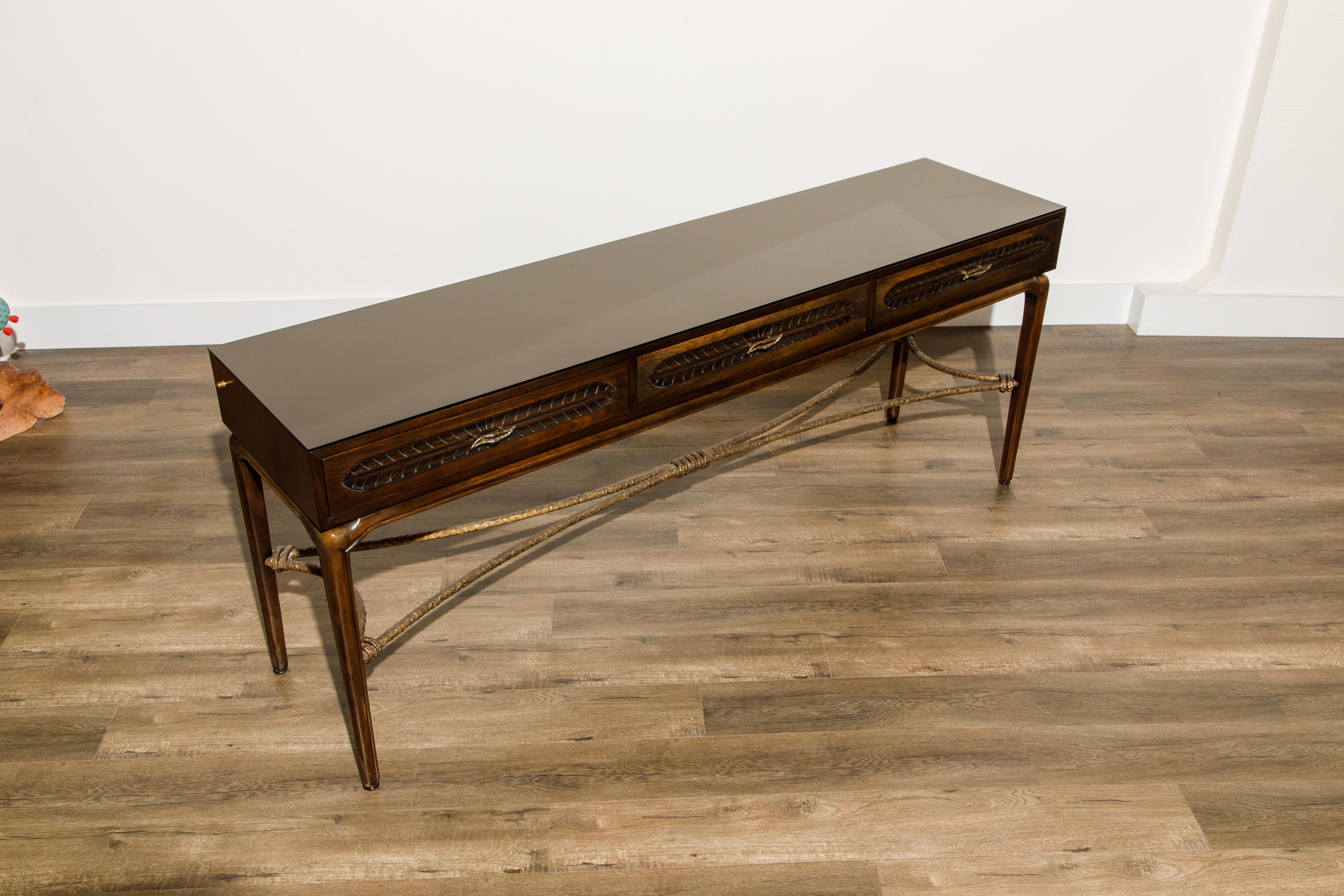 Mahogany and Bronze Console Table by Maurice Bailey for Monteverdi-Young, 1960s 2