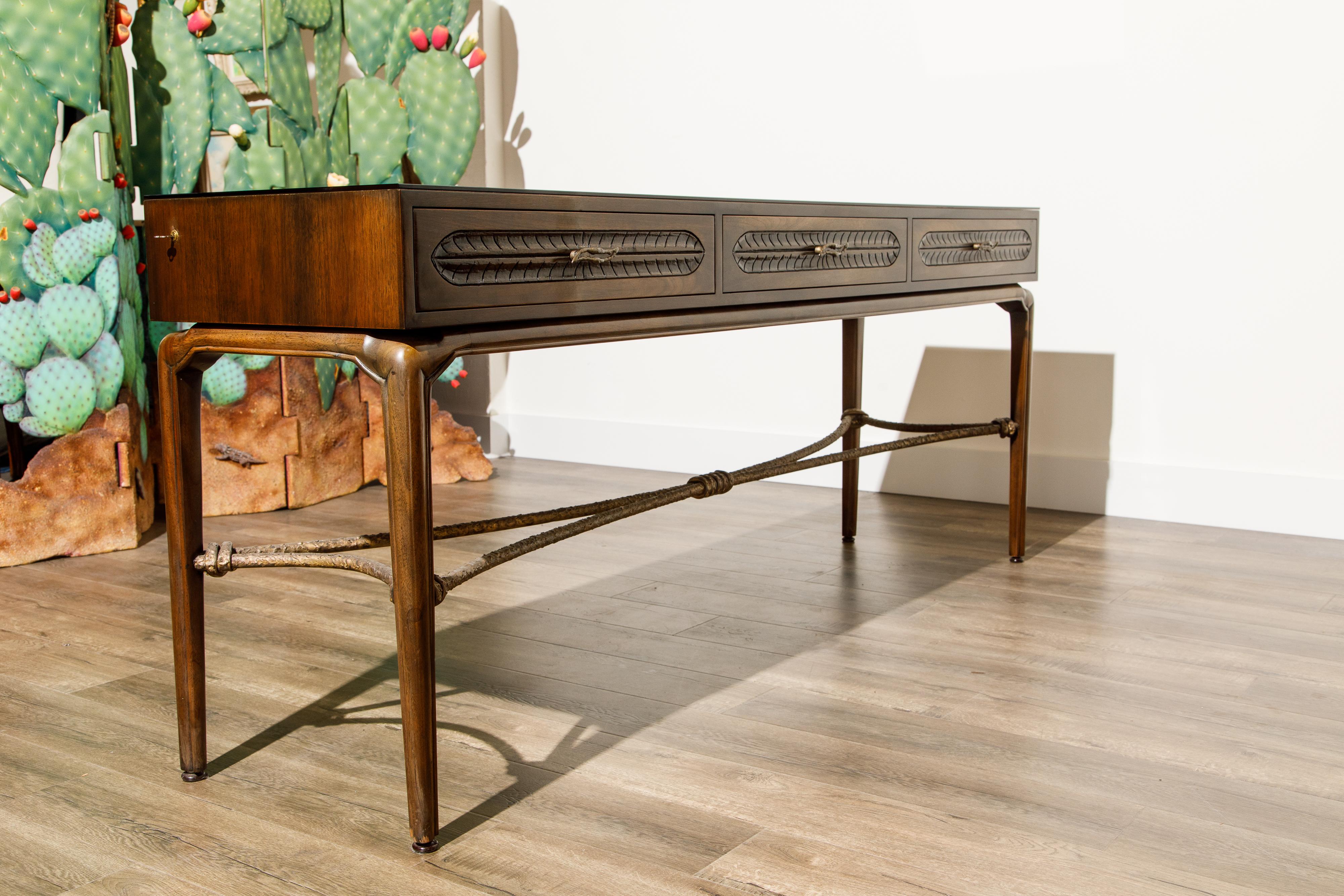 Mahogany and Bronze Console Table by Maurice Bailey for Monteverdi-Young, 1960s 3