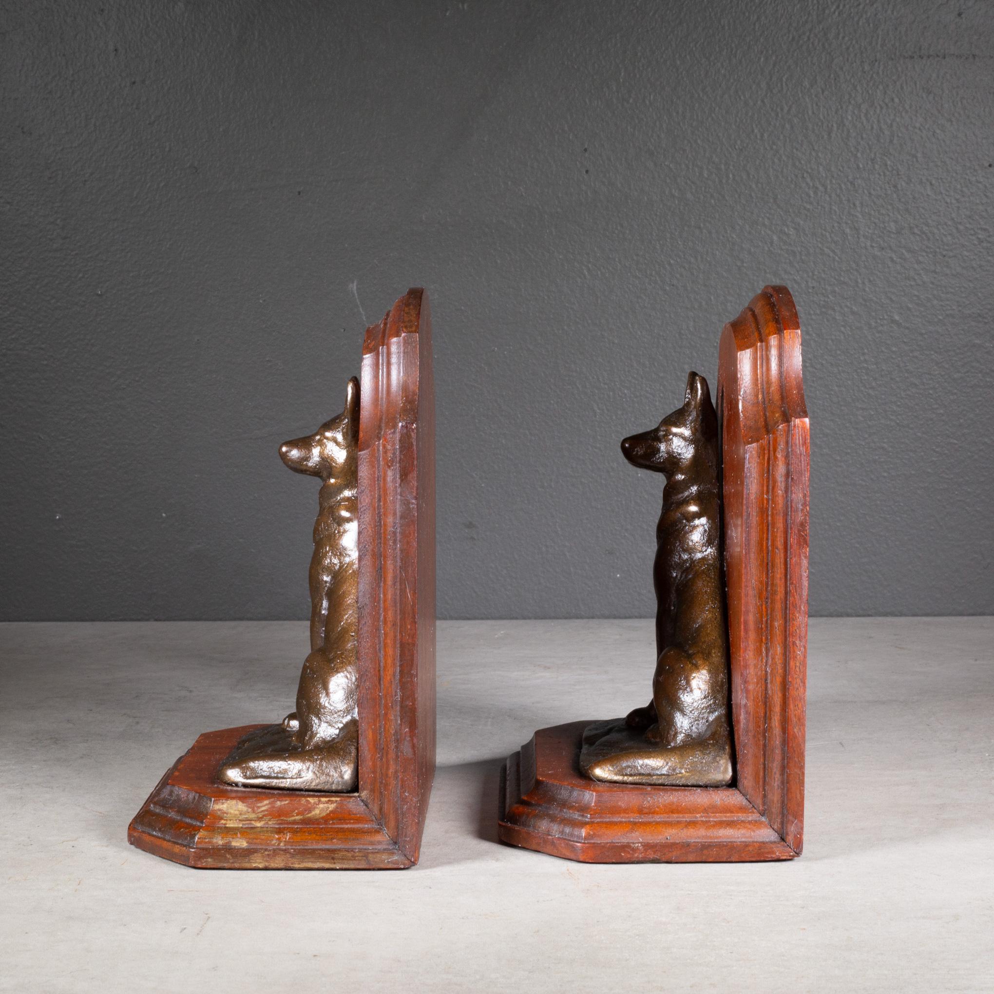 Industrial Mahogany and Bronze German Shepherd Bookends c.1940 For Sale